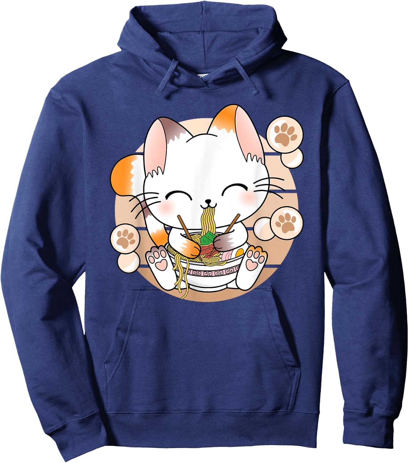 Funny Japanese Anime Cat Ramen Noodles Kawaii Manga , black Hoodie - Hoodie | Navy