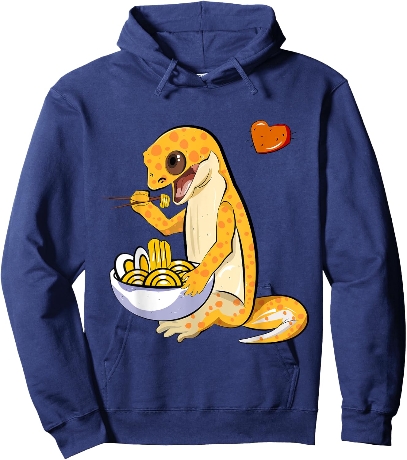 Cute Leopard Gecko Eating Ramen Noodles Illustration Hoodie - Hoodie | Navy