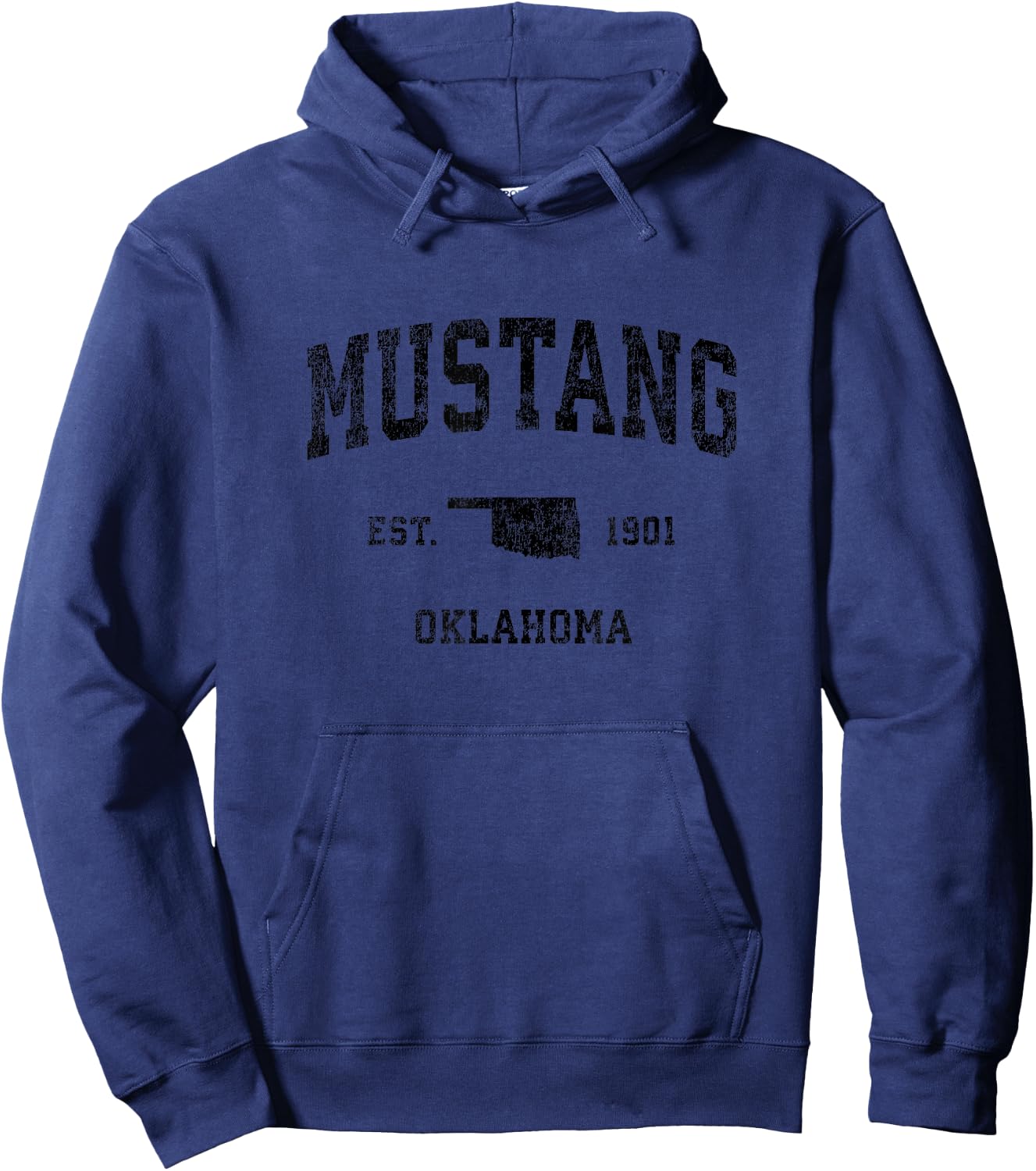Mustang Oklahoma OK Vintage Sports Design Black Print Hoodie - Hoodie | Navy