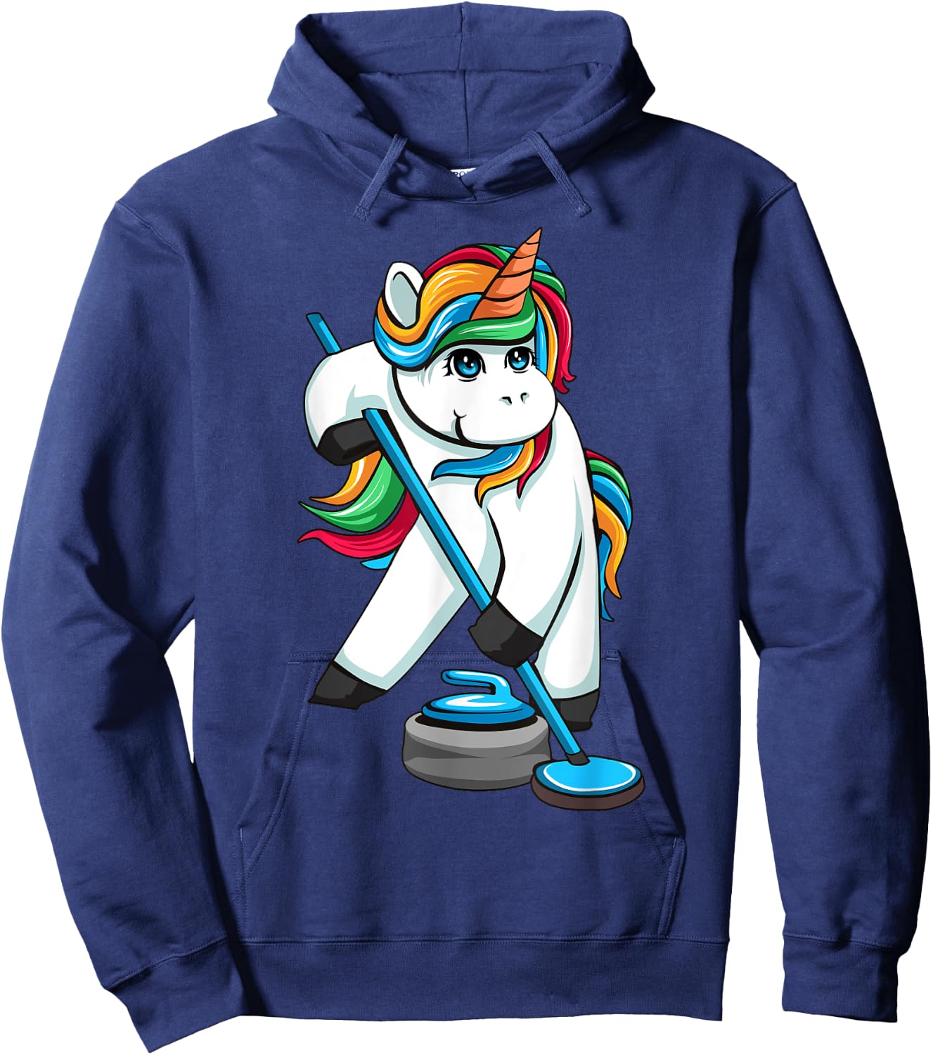 Funny Unicorn Curling Design Women Curling Player Hoodie - Hoodie | Navy