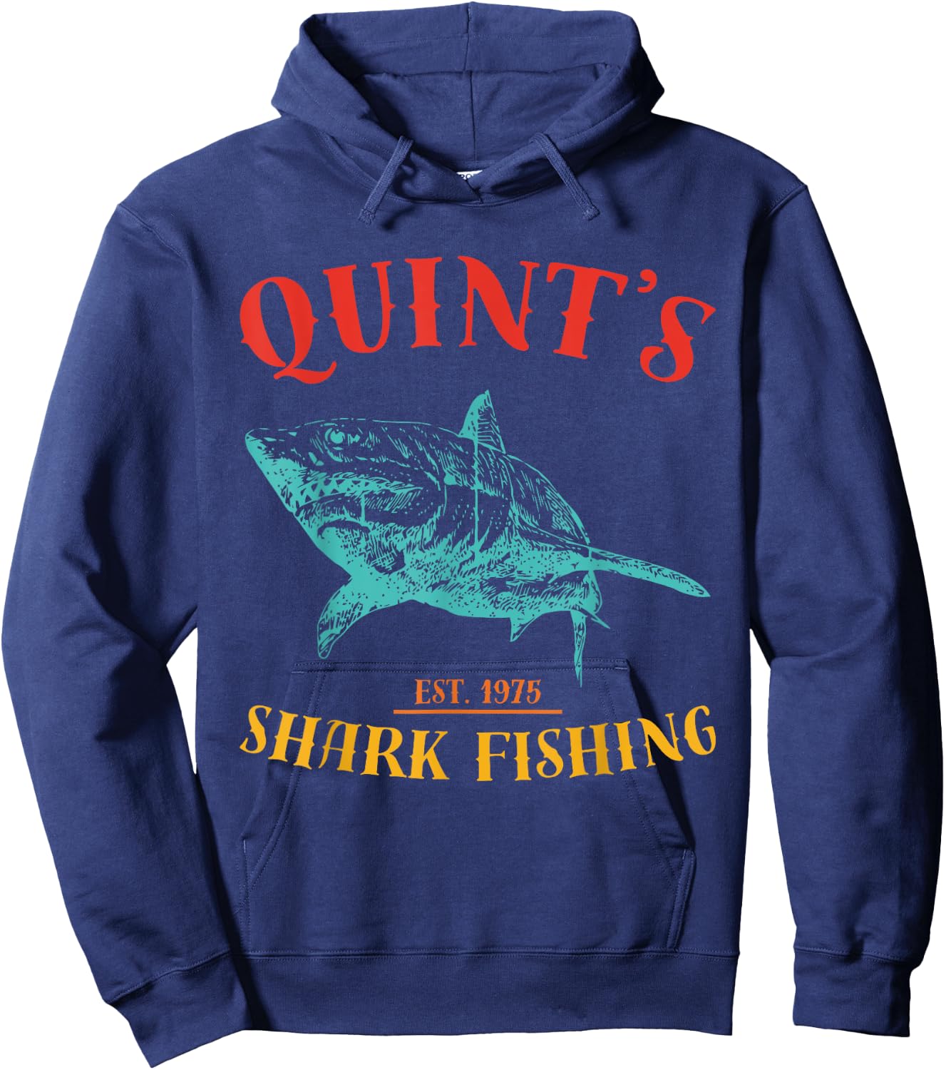 Quint’s Shark est. 1975 Fishing Funny Retro Fishing Hoodie - Hoodie | Navy