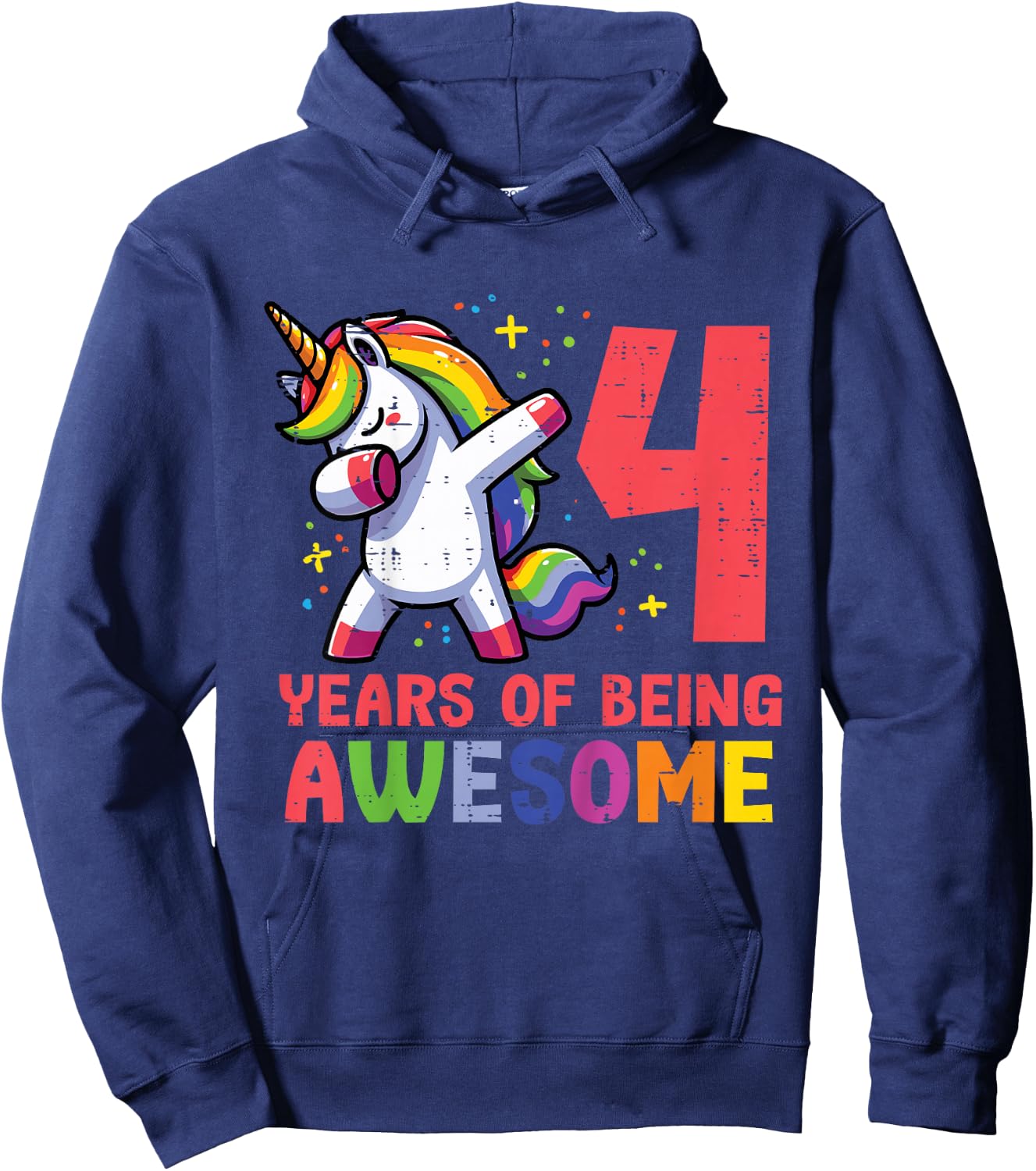 4 Years Of Being Awesome Unicorn 4th Birthday Girls Kids Hoodie - Hoodie | Navy