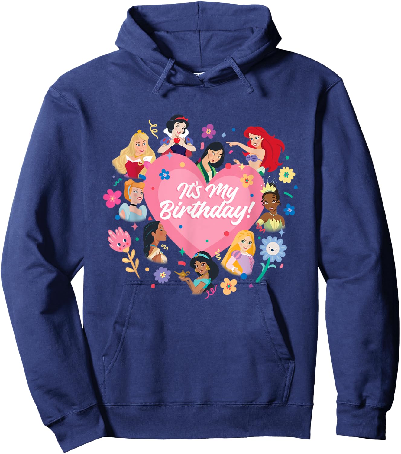 Disney Princess Pink Heart and Flowers It's My Birthday , Black, S Hoodie - Hoodie | Navy