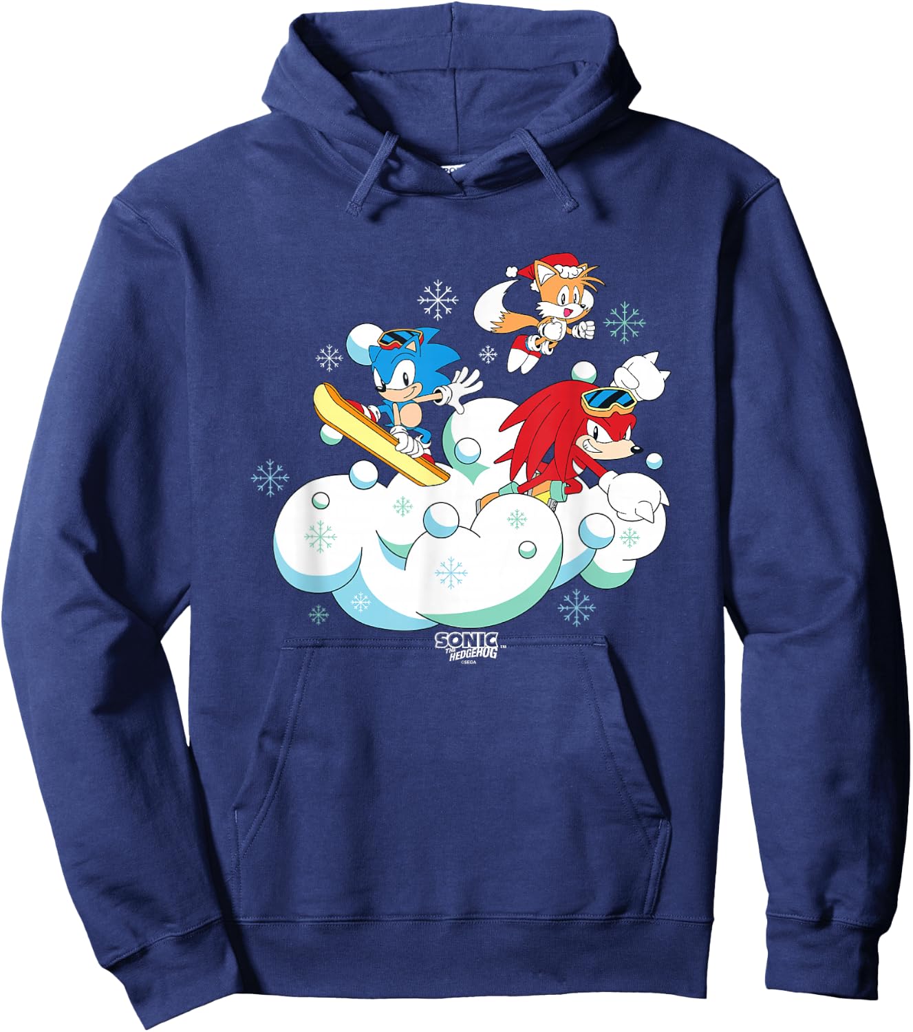 Sonic The Hedgehog Christmas Main Trio Fun In The Snow Hoodie - Hoodie | Navy