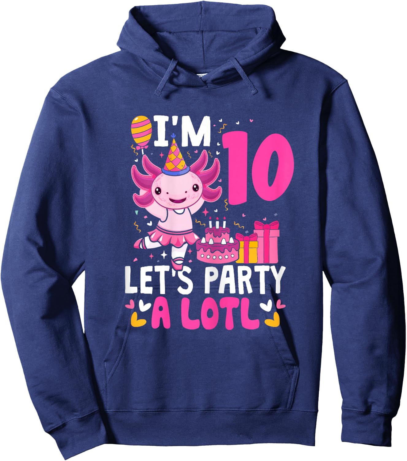 10th Birthday Shirt For Girls Axolotl 10 Year Old Birthday Hoodie - Hoodie | Navy