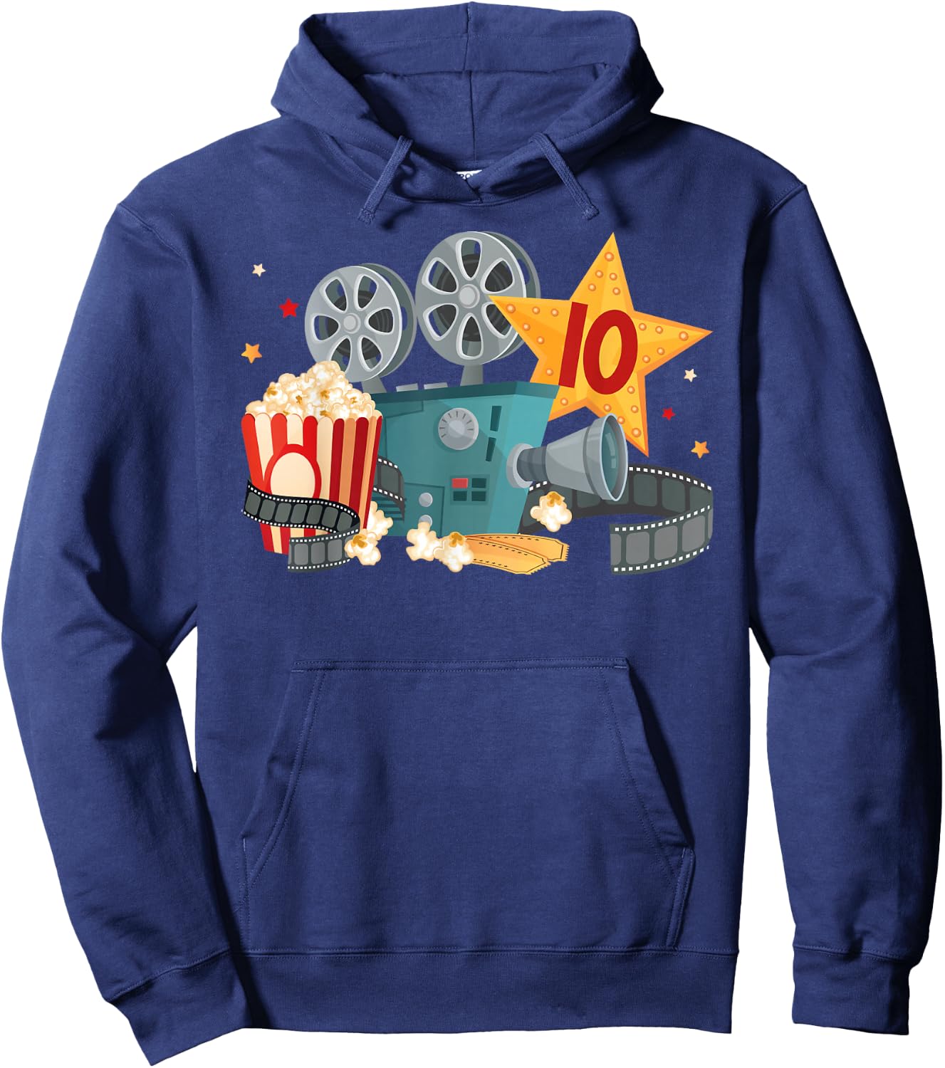 10th Movie Night Birthday Party Ten Year Old Movie Lover Hoodie - Hoodie | Navy