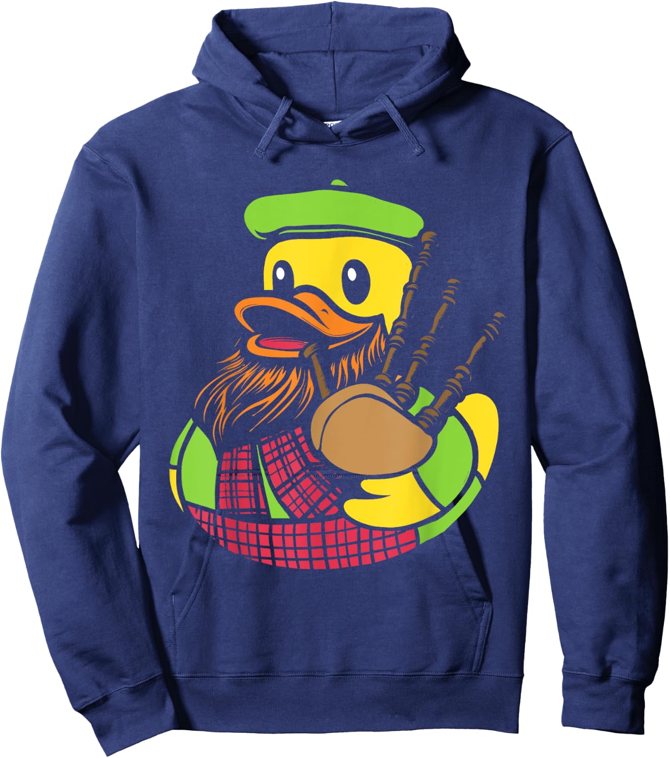 Bagpipe Duck Traditional Scots Rubber Ducky -Adult , Black, Small, Short Sleeve, Classic Fit, Halloween, Music, Cartoon, Unique Bagpipe Rubber Duck Pattern, Blended Fabric Hoodie - Hoodie | Navy