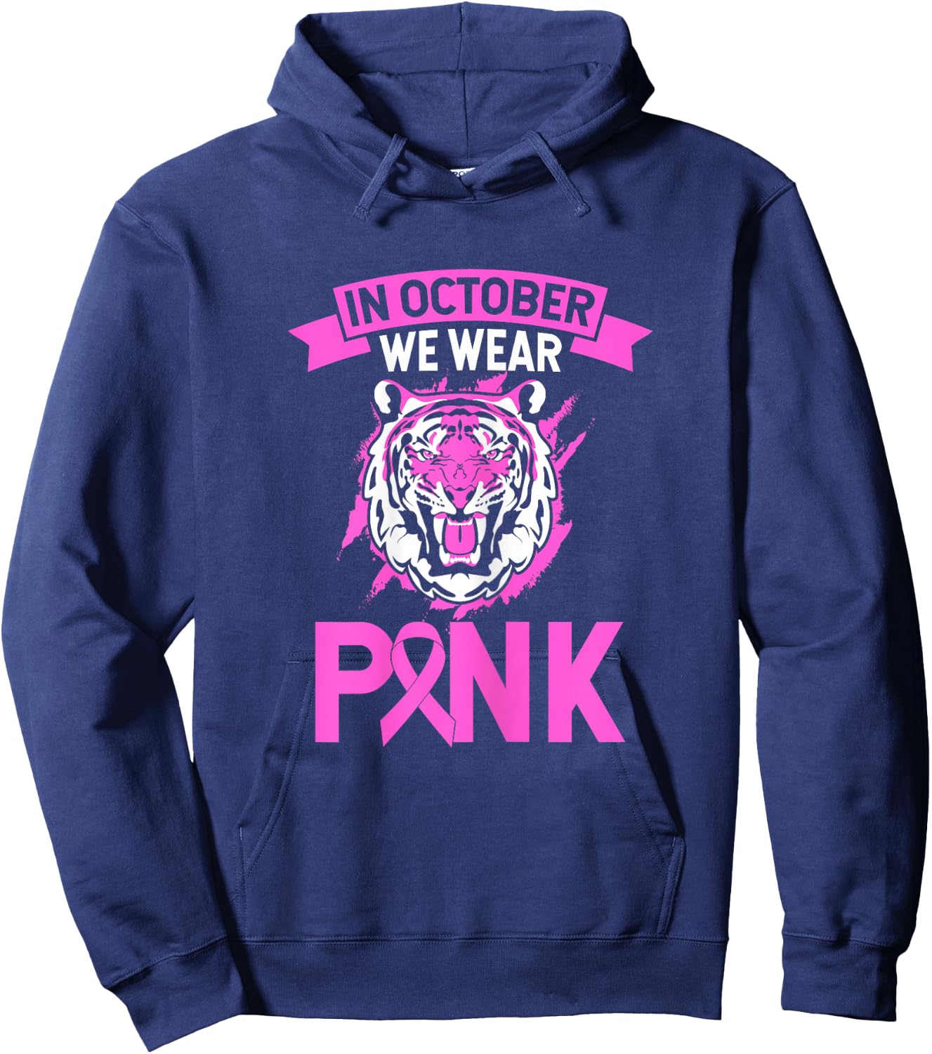 In October We Wear Pink Tiger Love Breast Cancer Fighter Hoodie - Hoodie | Navy