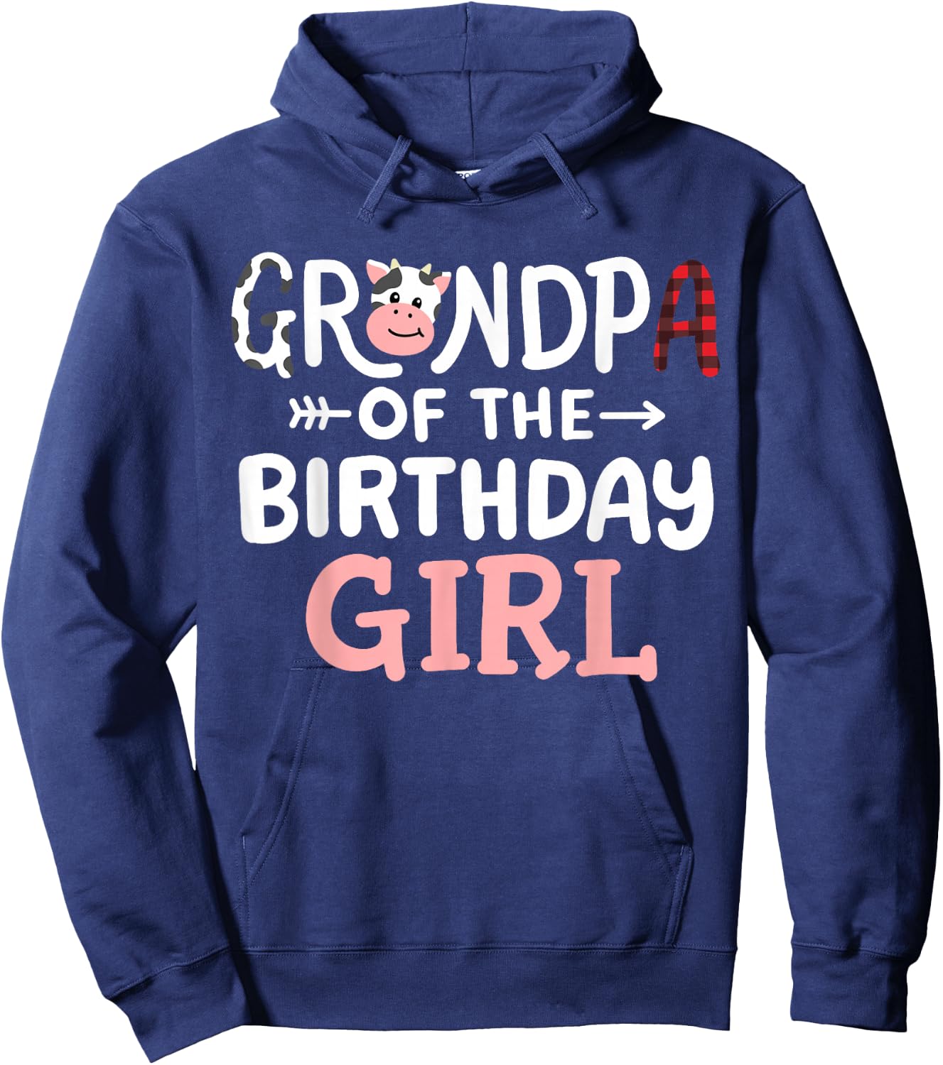 Grandpa of the Birthday Girl Cow Farm Party Matching Family Hoodie - Hoodie | Navy