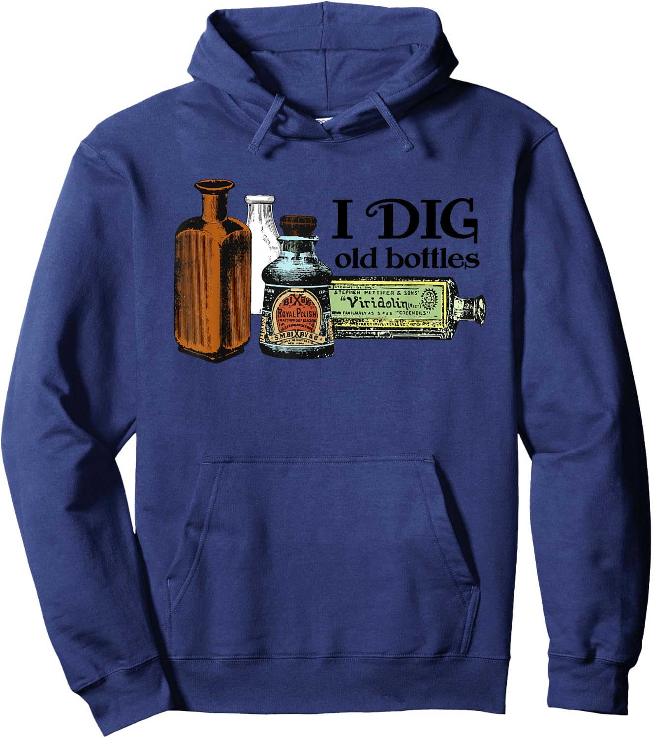 Zone 6 Designs Men's Adults & Kids Classic Fit Grey Short Sleeve - I Dig Old Bottles, Mudlarking, Bottle Digger, Vintage Glass Hoodie - Hoodie | Navy