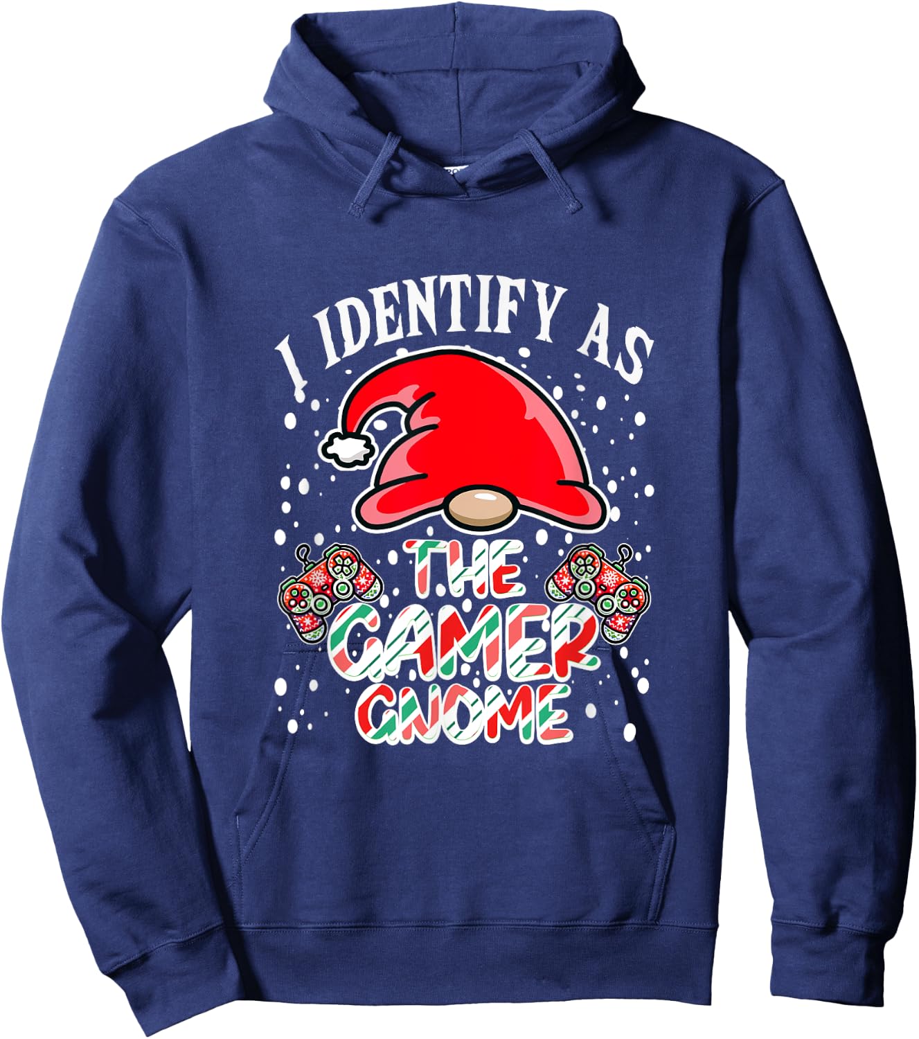 I Identify As The Gamer Gnome Funny Christmas Candy Cane PJs Hoodie - Hoodie | Navy