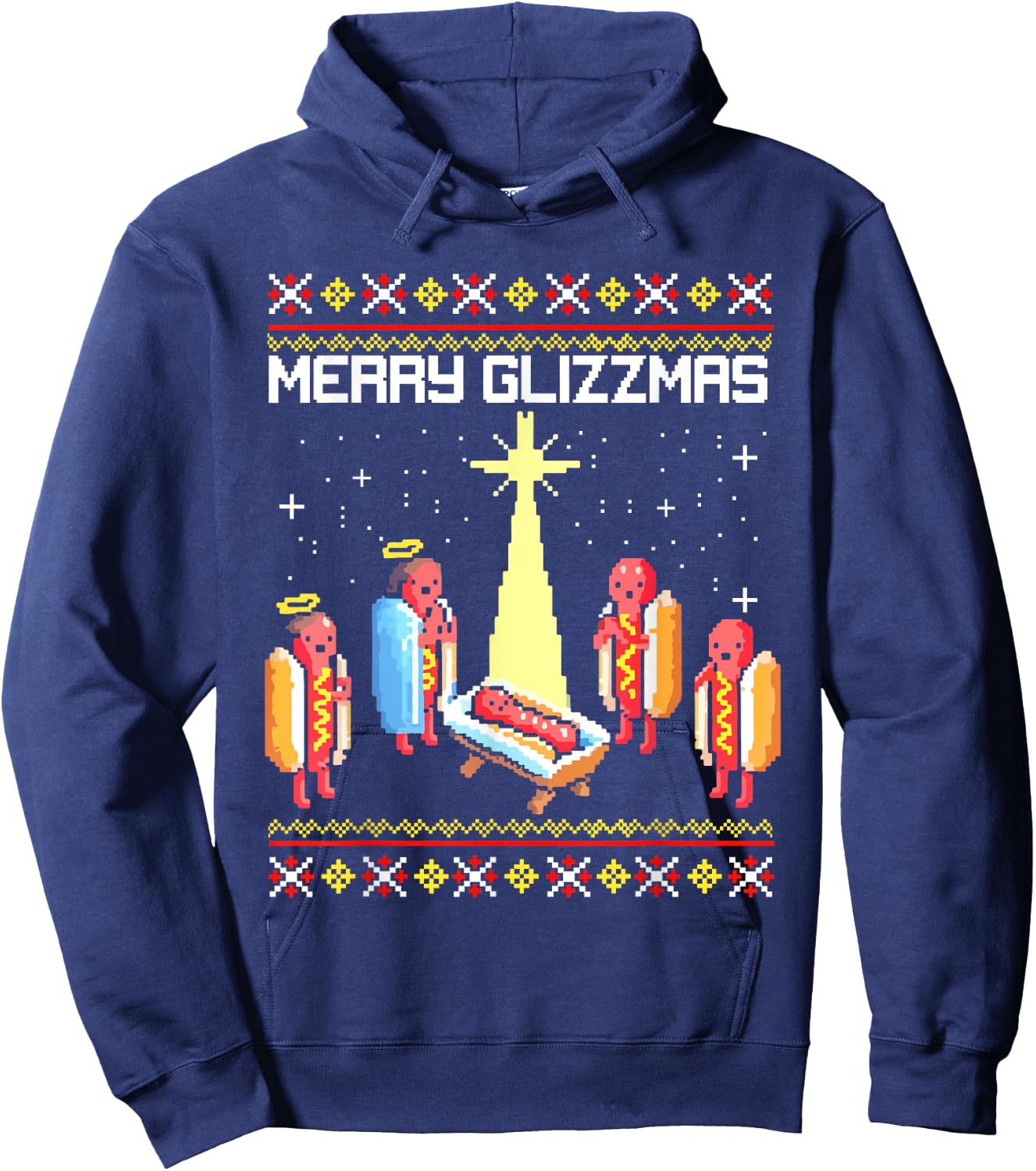 Merry Glizzmas Tacky Funny Merry Christmas Hotdogs Hoodie - Hoodie | Navy