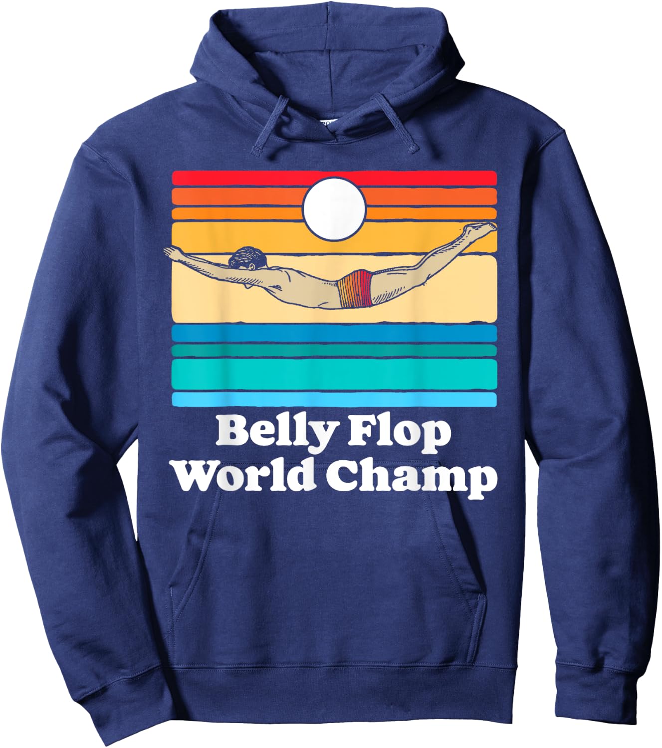 Belly Flop Champion Funny 80s Vintage Diving Swimmer Graphic Hoodie - Hoodie | Navy