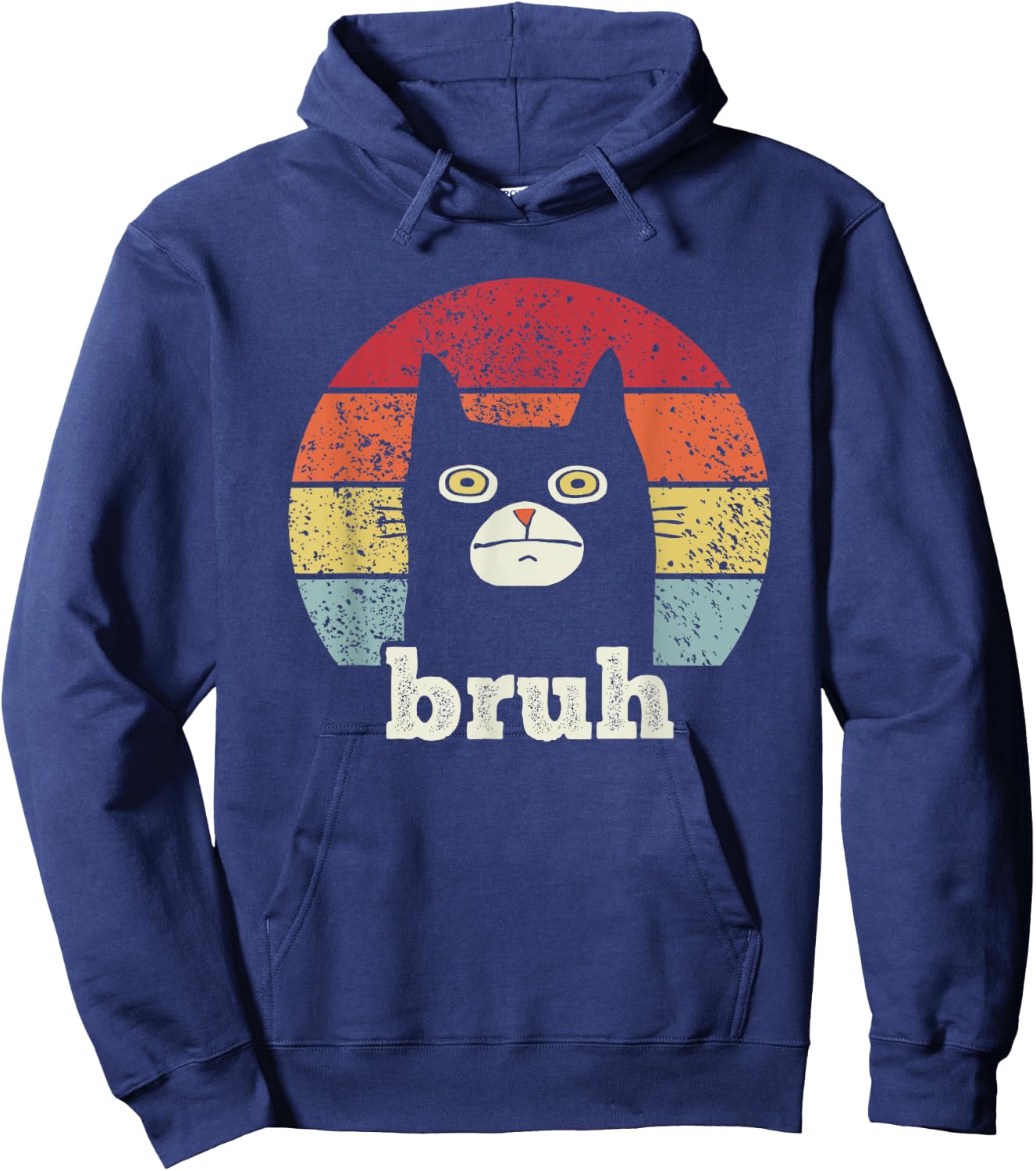 Funny Meme saying Bruh with Cat Greetings Teens Boys Men Hoodie - Hoodie | Navy