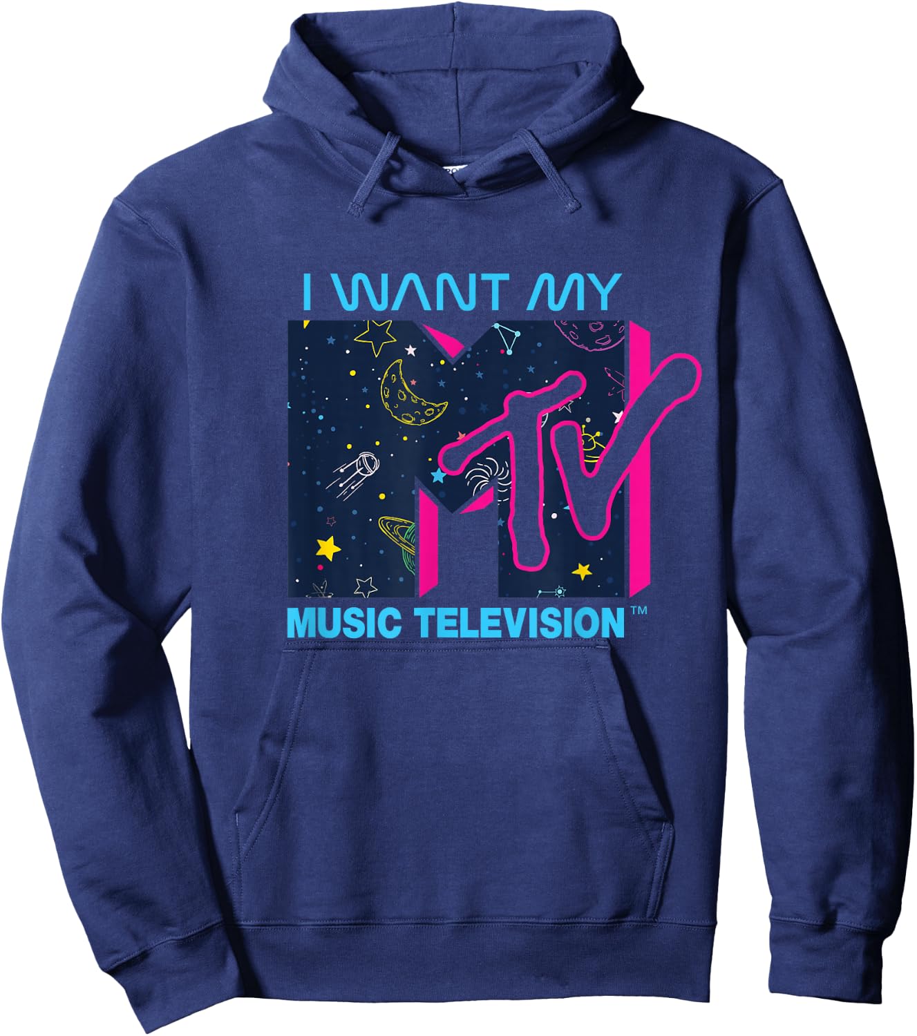 Mademark x MTV Official I want my MTV Logo in Space Hoodie - Hoodie | Navy