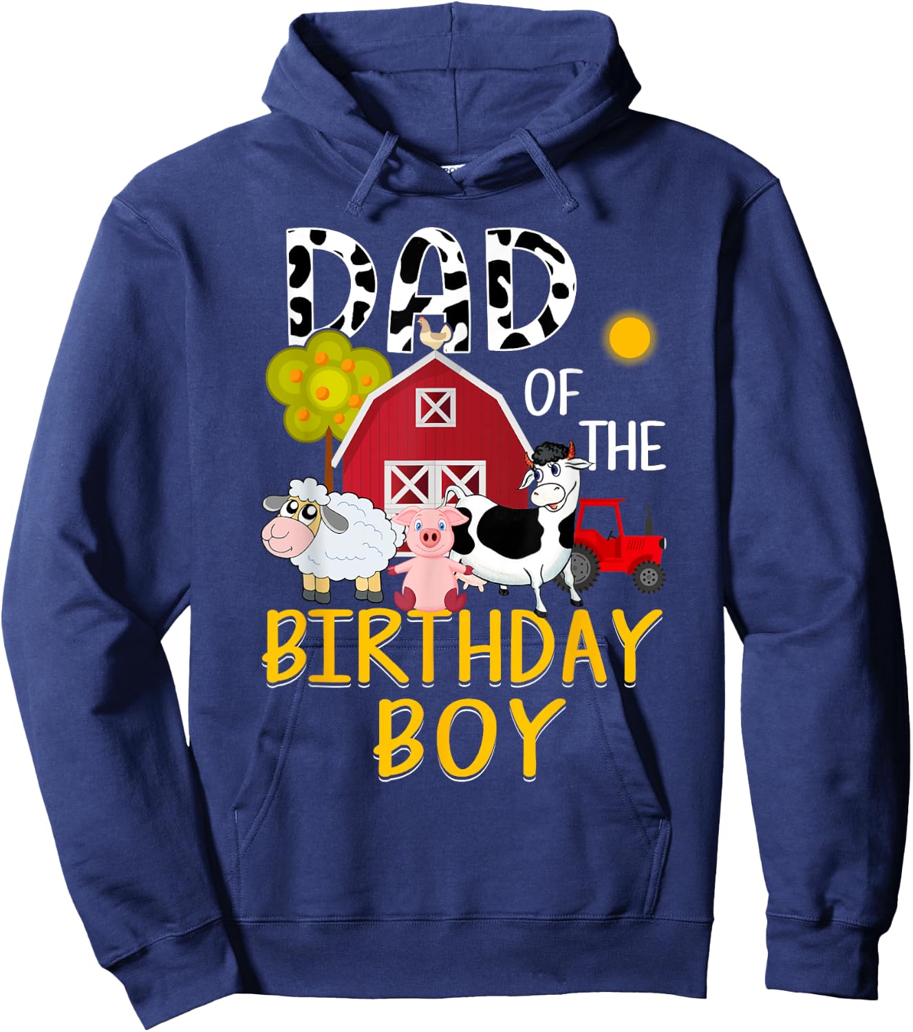 Dad of The Birthday Boy Cow Shirt Farm Barnyard Party Hoodie - Hoodie | Navy