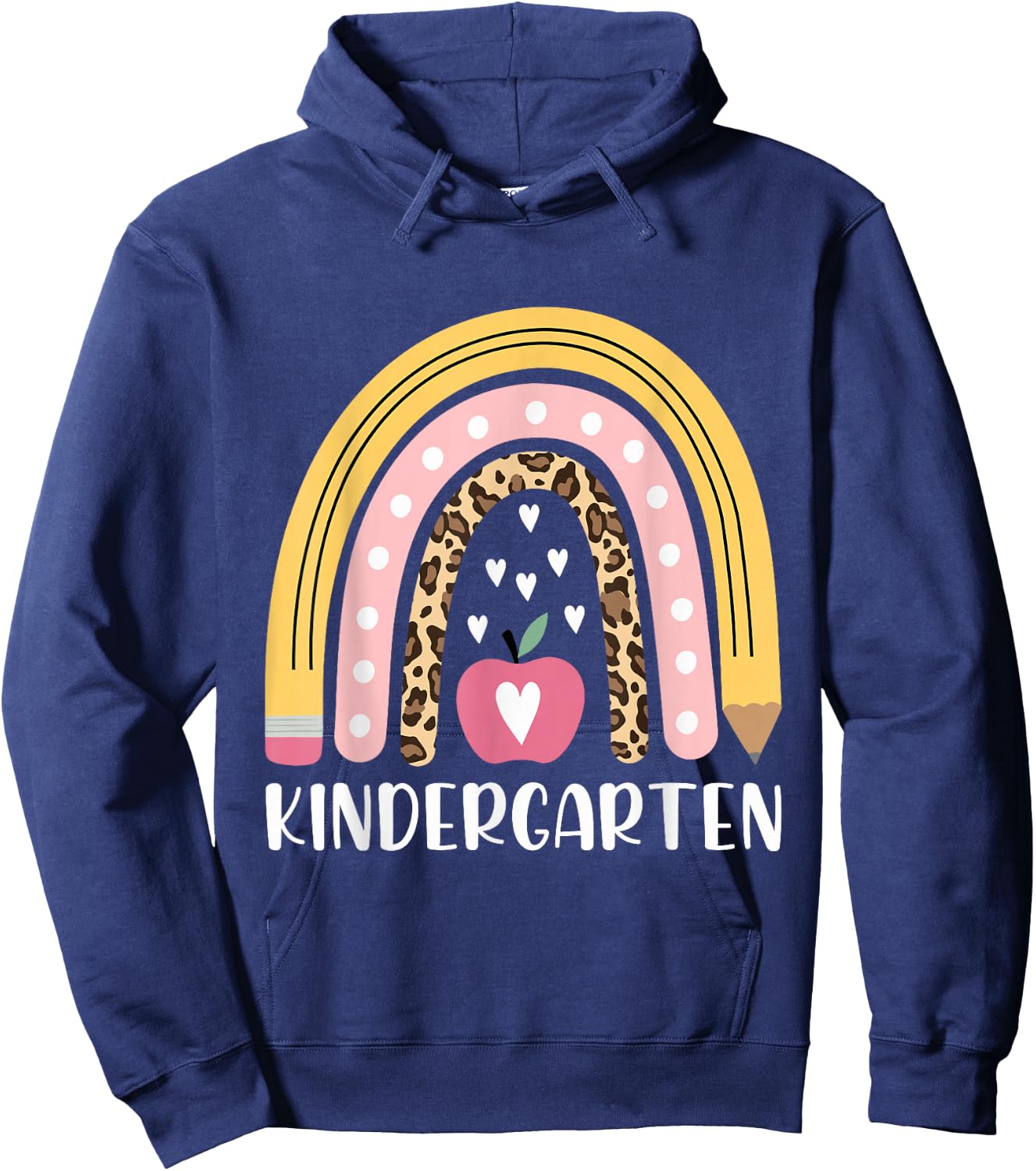 Kindergarten Teacher Leopard Rainbow Teacher Back to School Hoodie - Hoodie | Navy