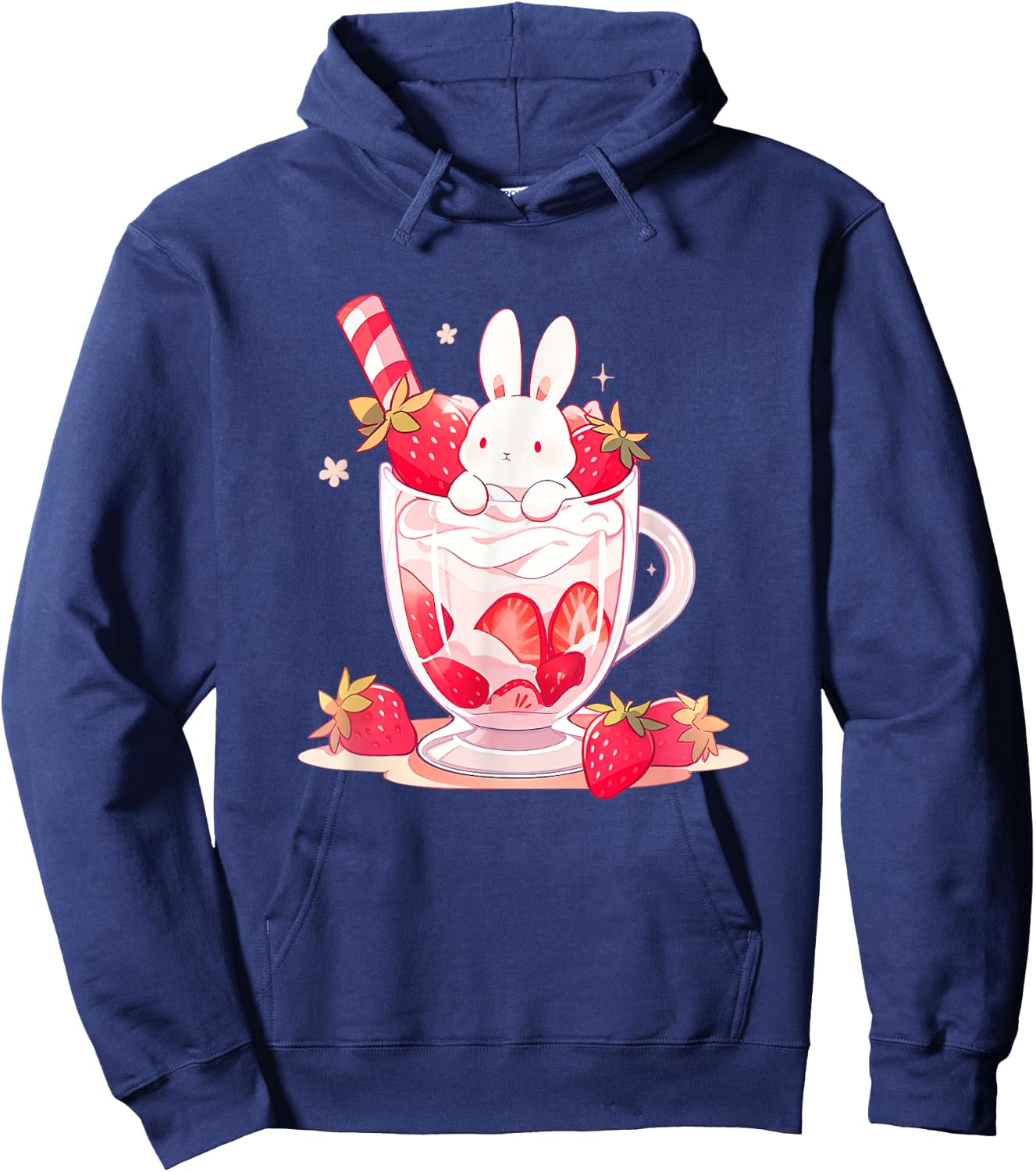 Cute Anime Bunny Rabbit Strawberry Milk Kawaii Harajuku Hoodie - Hoodie | Navy