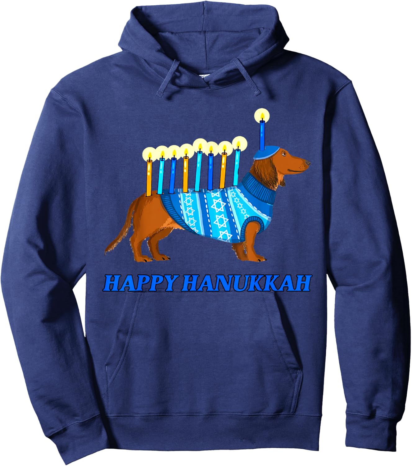 Weiner Dog Menorah Happy Hanukkah Weiner Dog Menorah Hoodie - Hoodie | Navy