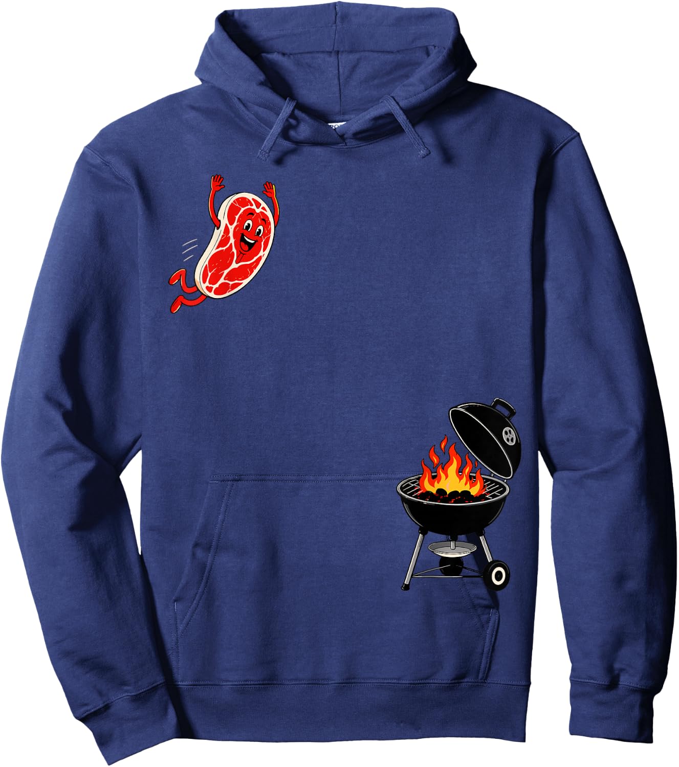 Steak Dive Flying Steak BBQ Grilling Cartoon 4th of July Hoodie - Hoodie | Navy