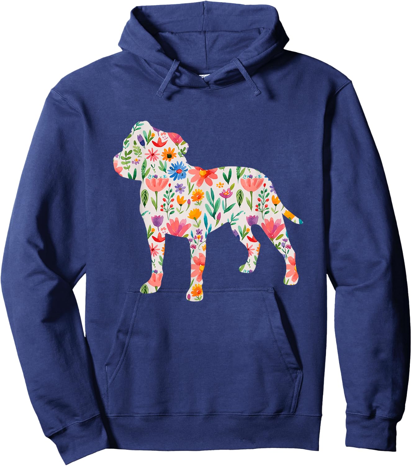Staffordshire Bull Terrier watercolor flowers design Hoodie - Hoodie | Navy