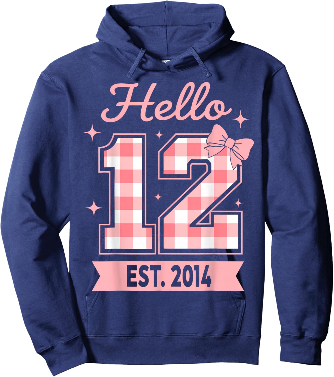 Hello Twelve Est 2014 Coquette 12th Birthday Girl Hoodie - Hoodie | Navy