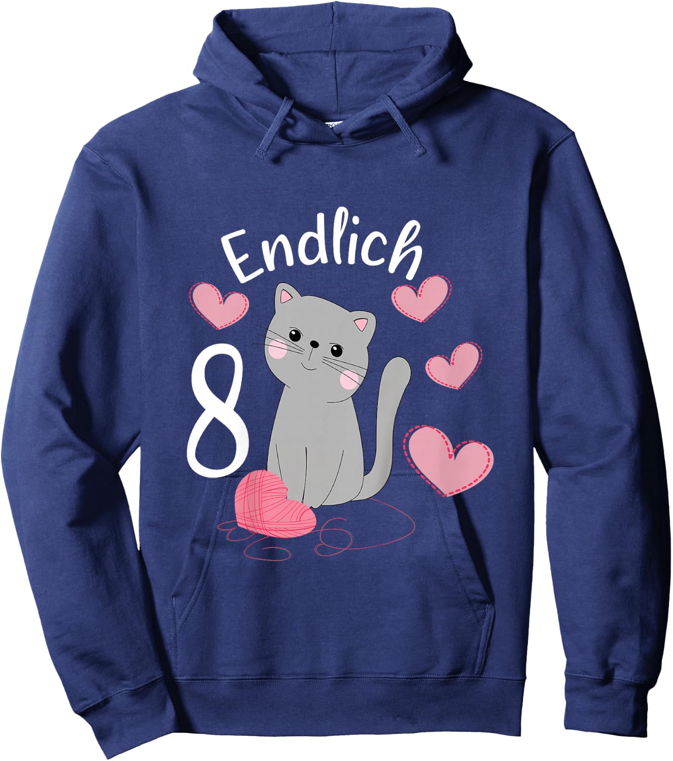 Children's Cute Cat Birthday Shirt Finally 8 Years Girls' , black Hoodie - Hoodie | Navy