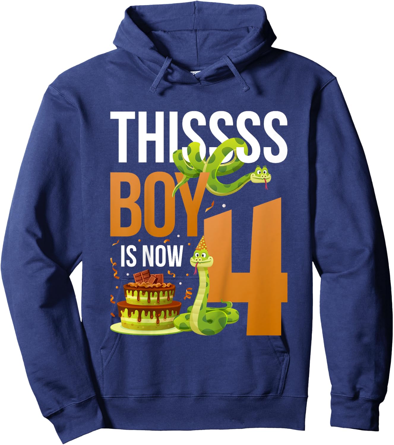 Kids 4th Reptile Birthday 4 Year Old Boy Snake Birthday Party Hoodie - Hoodie | Navy