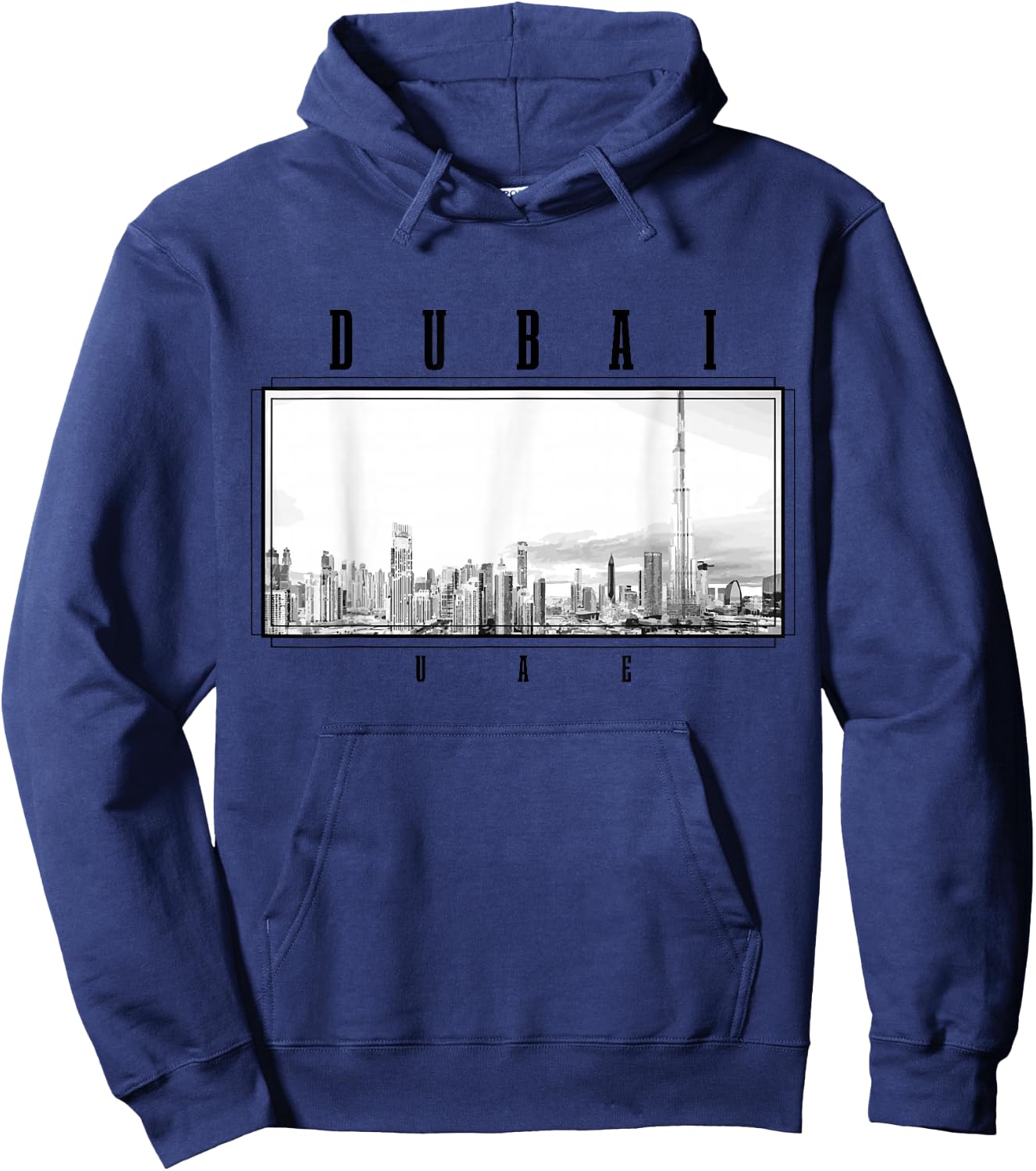 Dubai Vintage Skyline Black and White UAE Vintage Dubai Hoodie - Hoodie | Navy