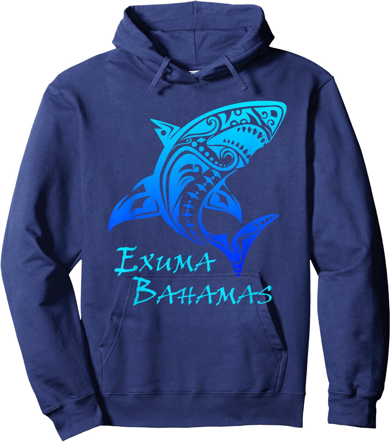 Exuma Bahamas Tribal Shark Polynesian Tattoo Style Vacation Hoodie - Hoodie | Navy