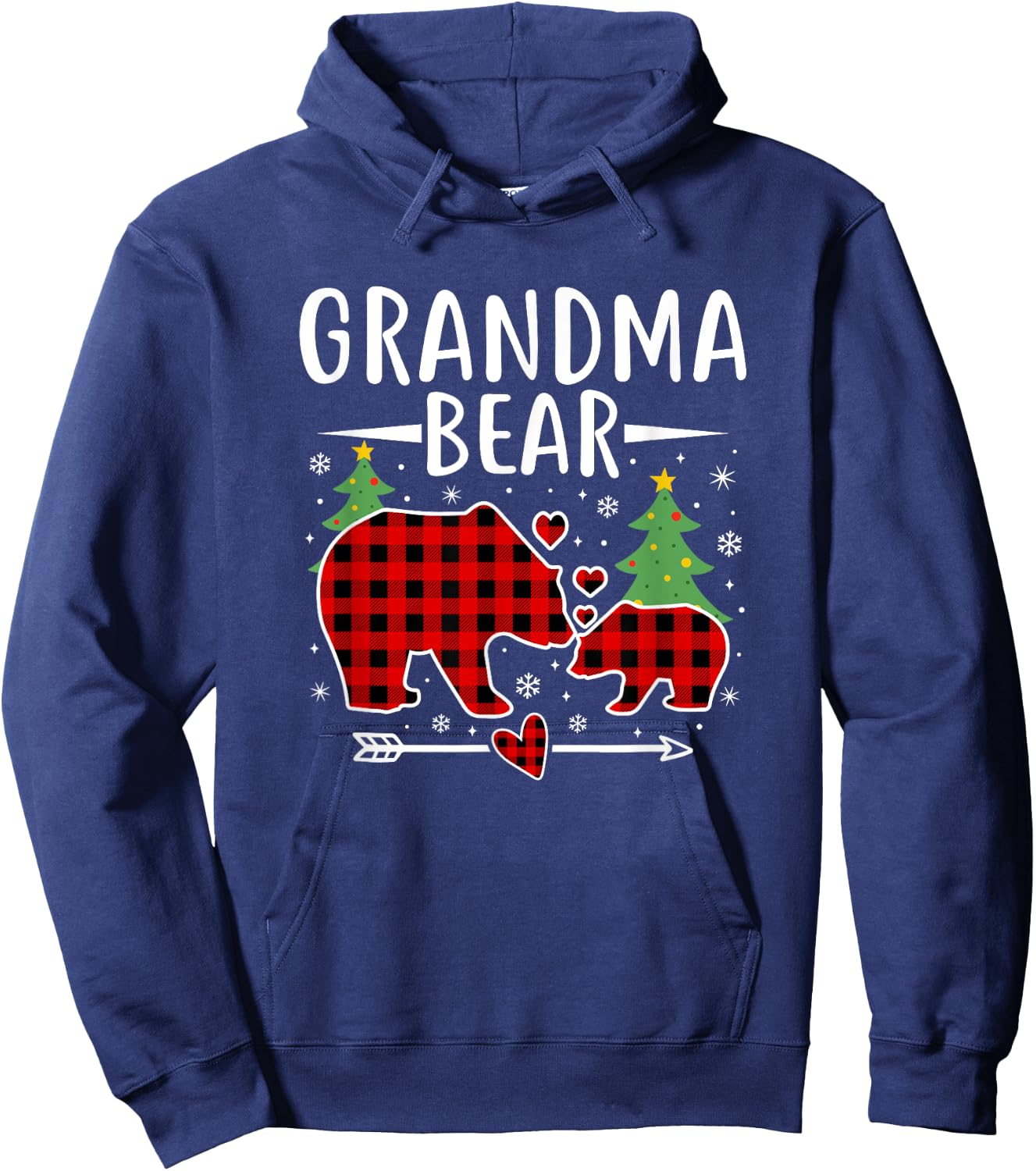 Grandma Bear Christmas Pajama shirt Red Plaid Grandma Bear Hoodie - Hoodie | Navy