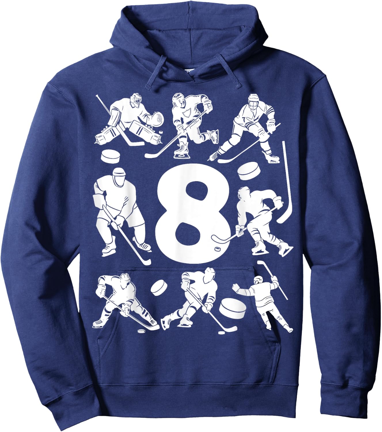 Number 8 Years Ice Hockey 8th Birthday Hoodie - Hoodie | Navy