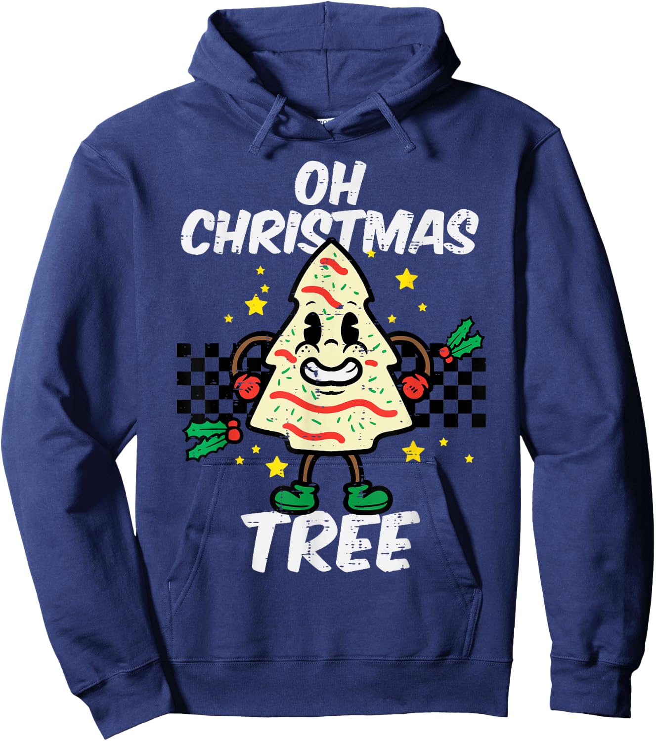 Oh Christmas Tree Cake Retro Groovy Xmas Men Women Kids Hoodie - Hoodie | Navy
