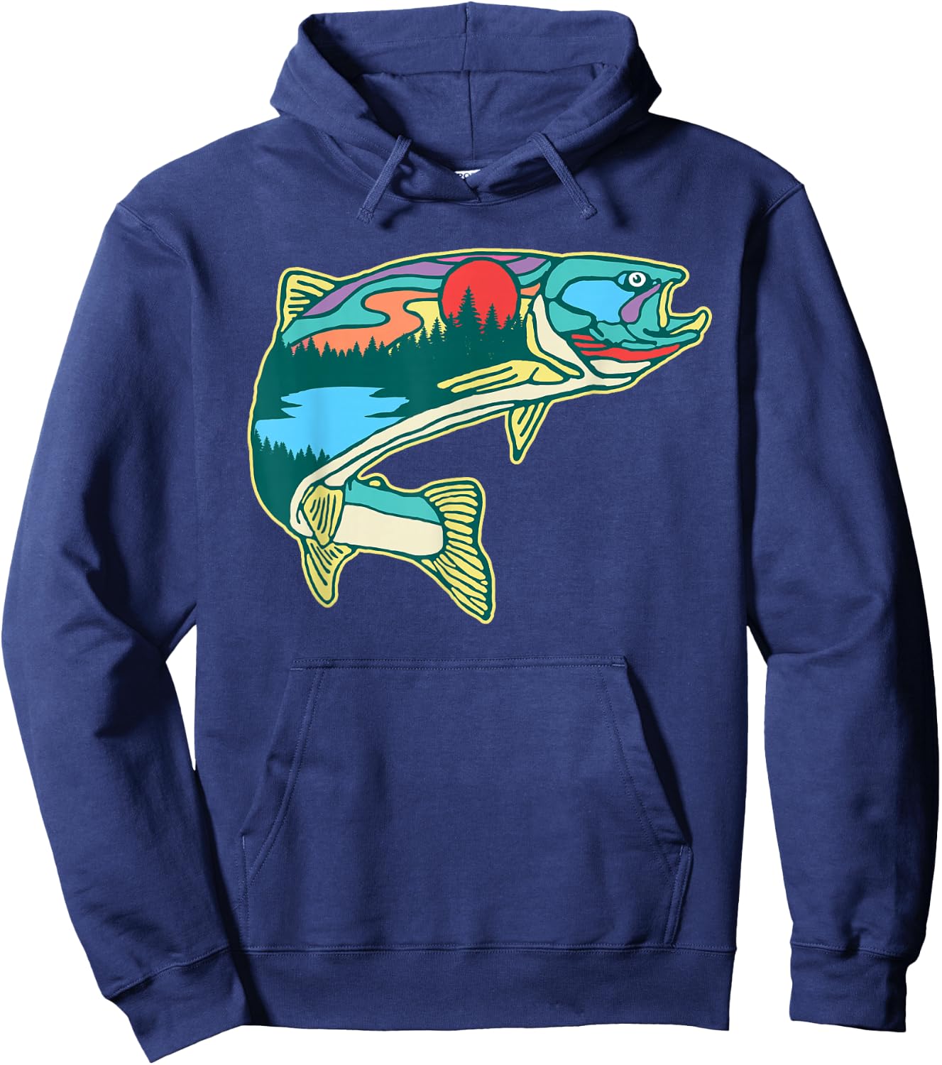 Nature Trout Illustration Vintage Fly Fishing Retro Graphic Hoodie - Hoodie | Navy