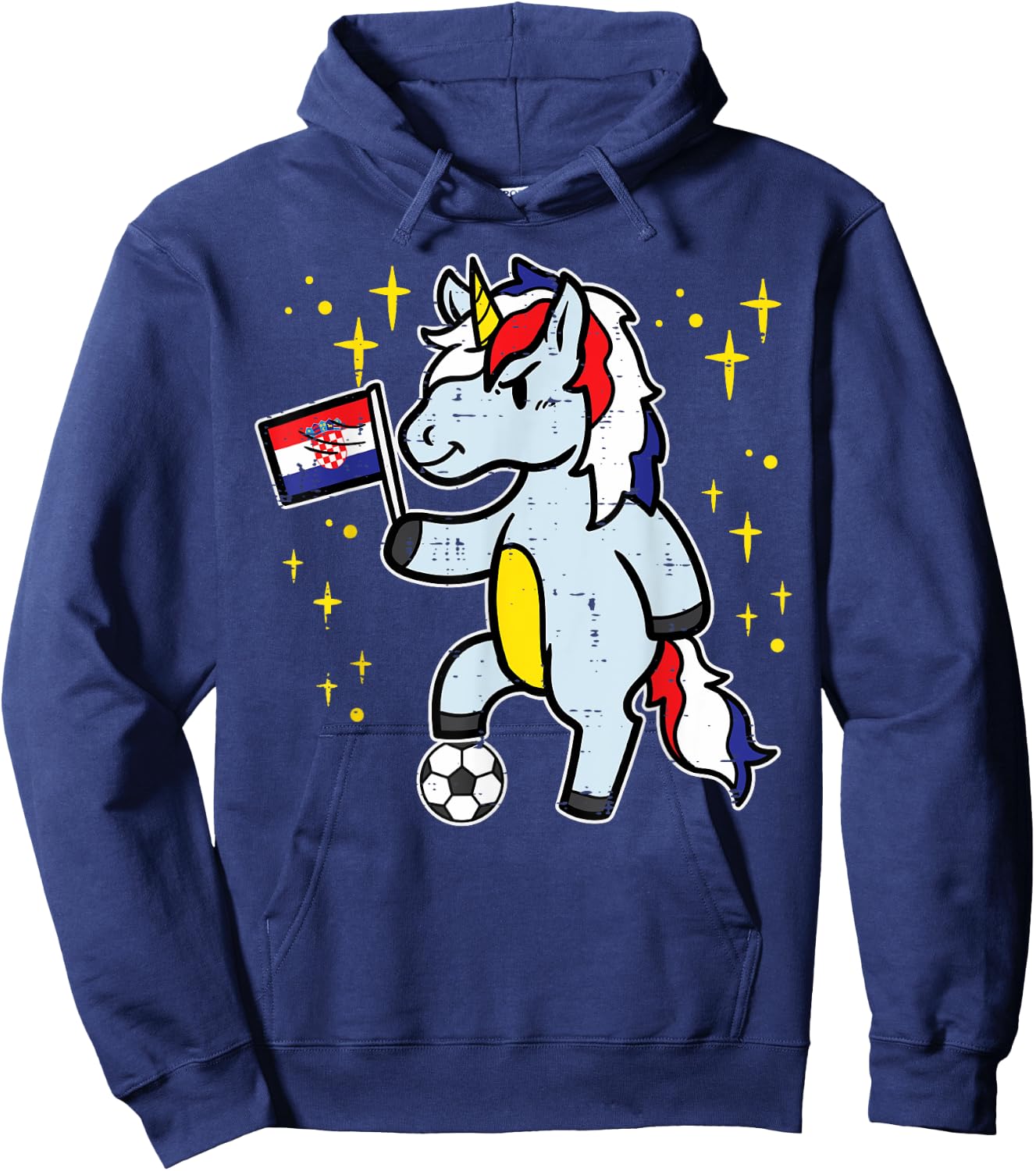 Croatia Flag Unicorn Football Soccer Fan Women Girls Kids Hoodie - Hoodie | Navy
