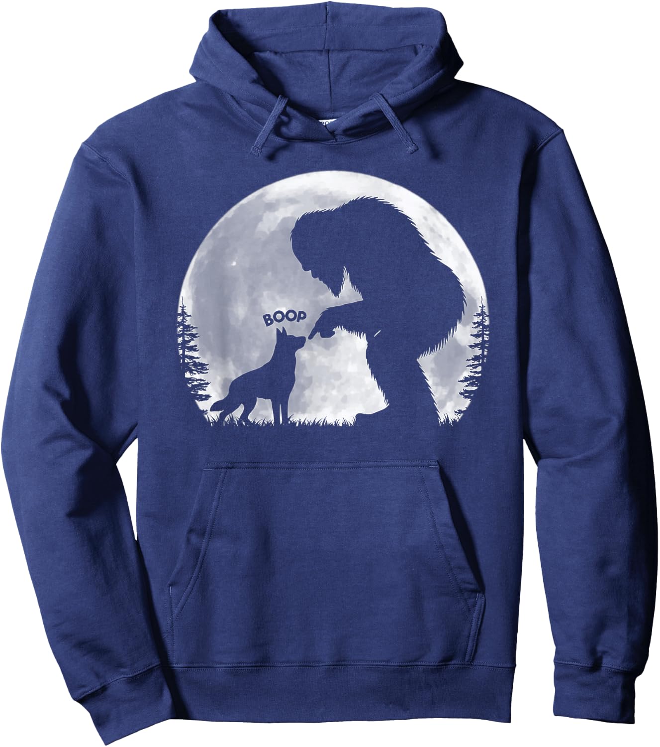 Fun Hand Boop Nose Bigfoot Sasquatch German Shepherd Moon Hoodie - Hoodie | Navy