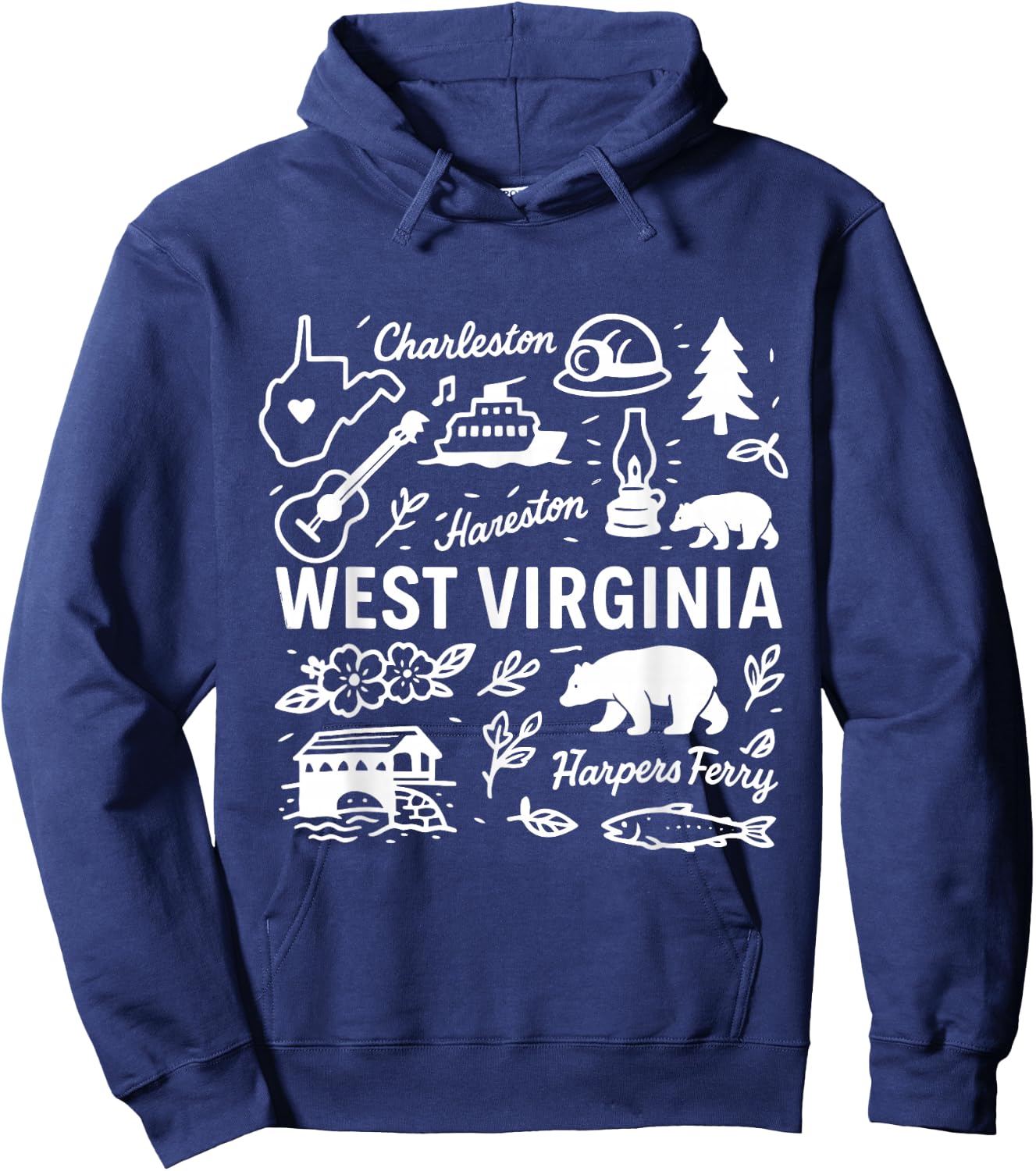 West Virginia USA State Symbols Vintage Souvenir Cute Doodle Hoodie - Hoodie | Navy