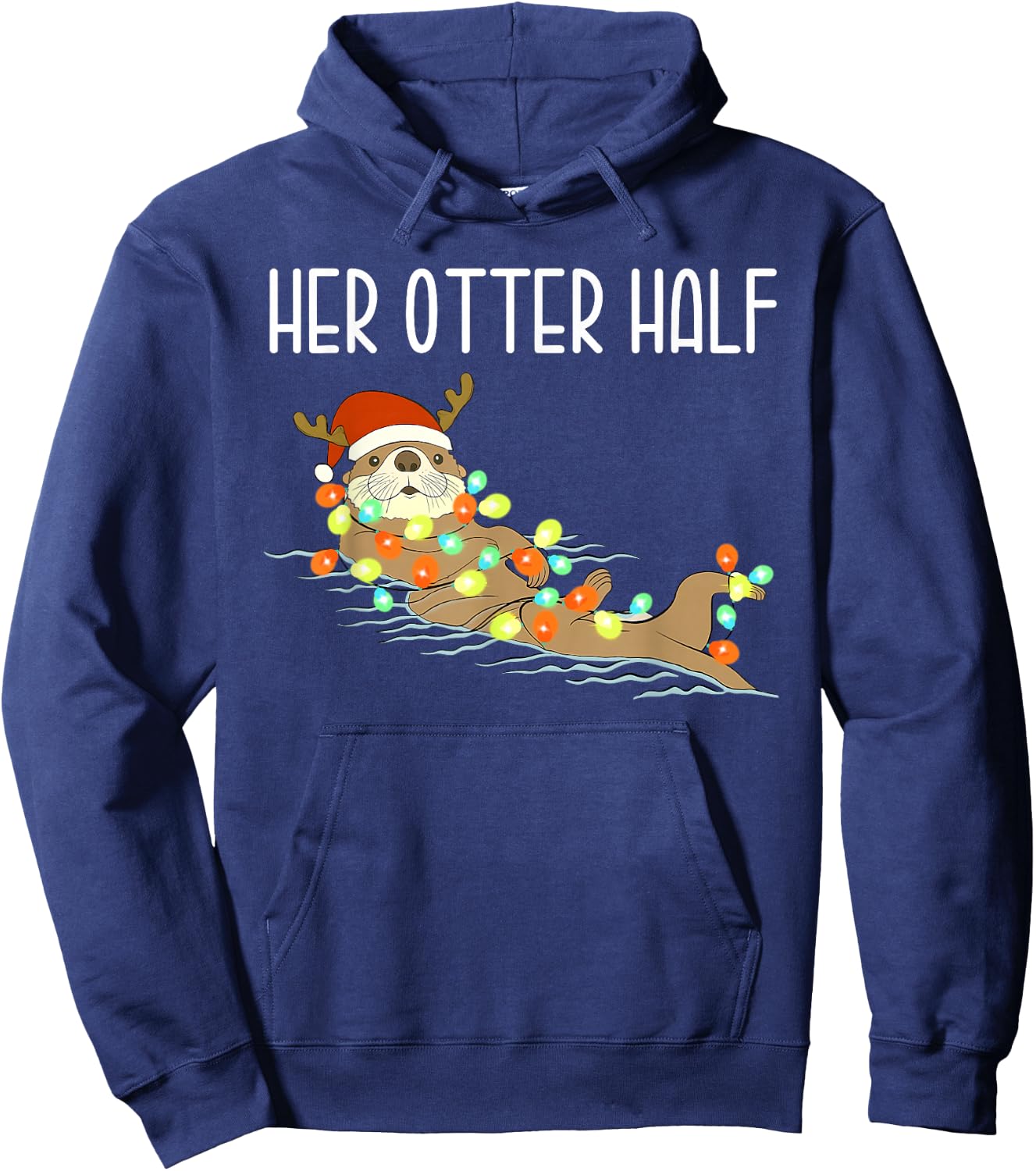 Funny His and Her Otter Half Santa Matching Couple Pajamas Hoodie - Hoodie | Navy