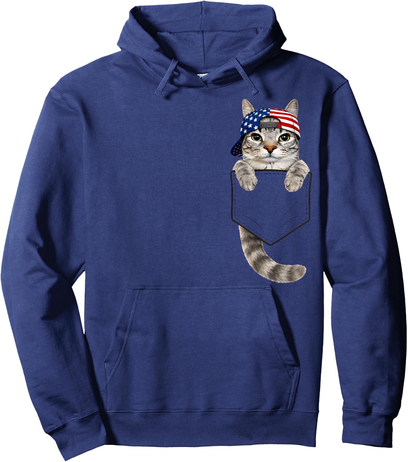 Cute Tabby Cat Pocket 4th July Patriotic 250 Anniversary USA Hoodie - Hoodie | Navy