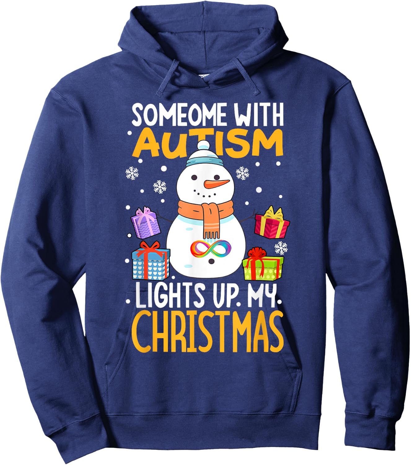 Autism awareness funny Snowman Xmas decor Christmas lights Hoodie - Hoodie | Navy