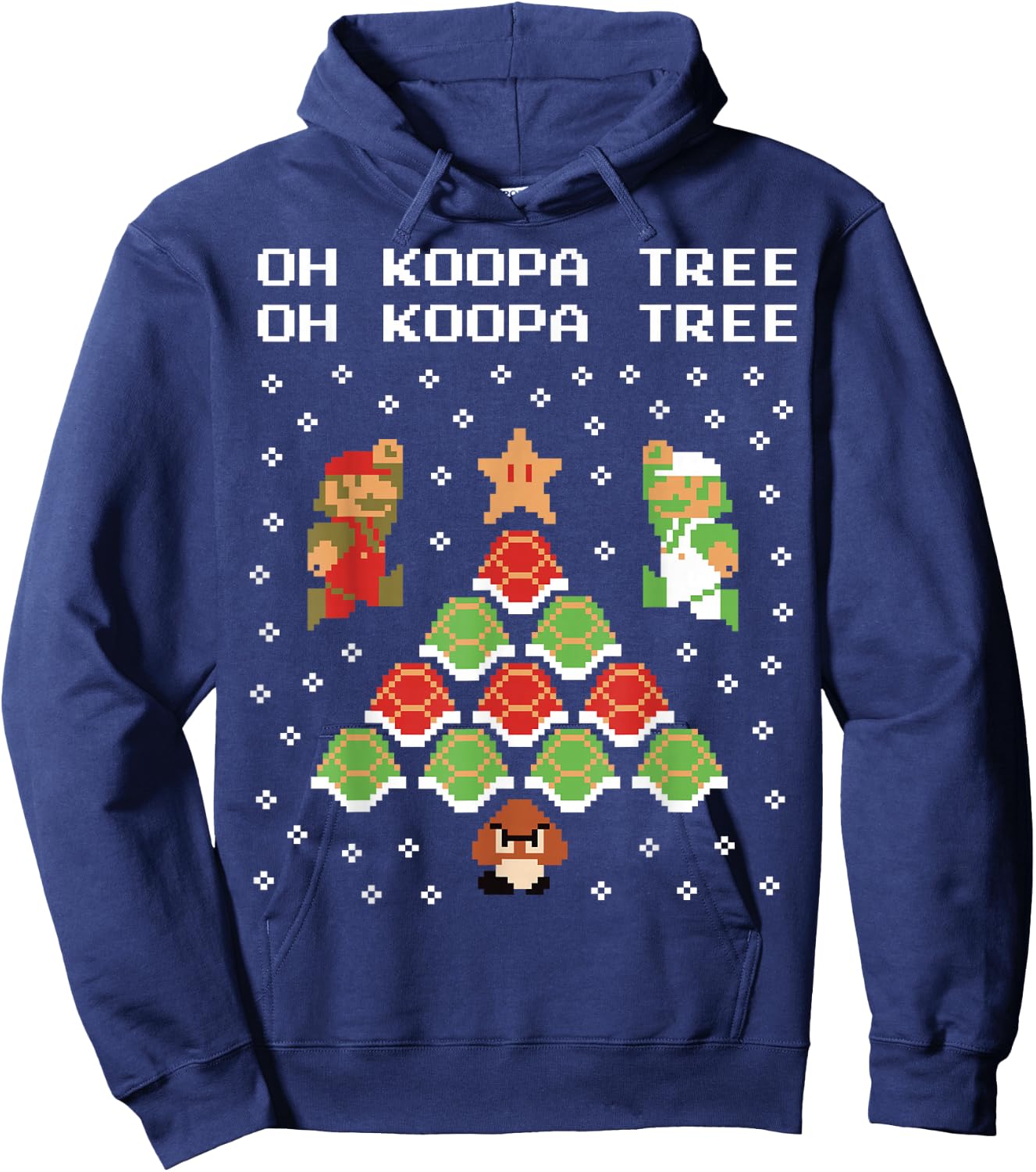 Super Mario Koopa Tree Goomba Christmas Graphic Short Sleeve Hoodie - Hoodie | Navy
