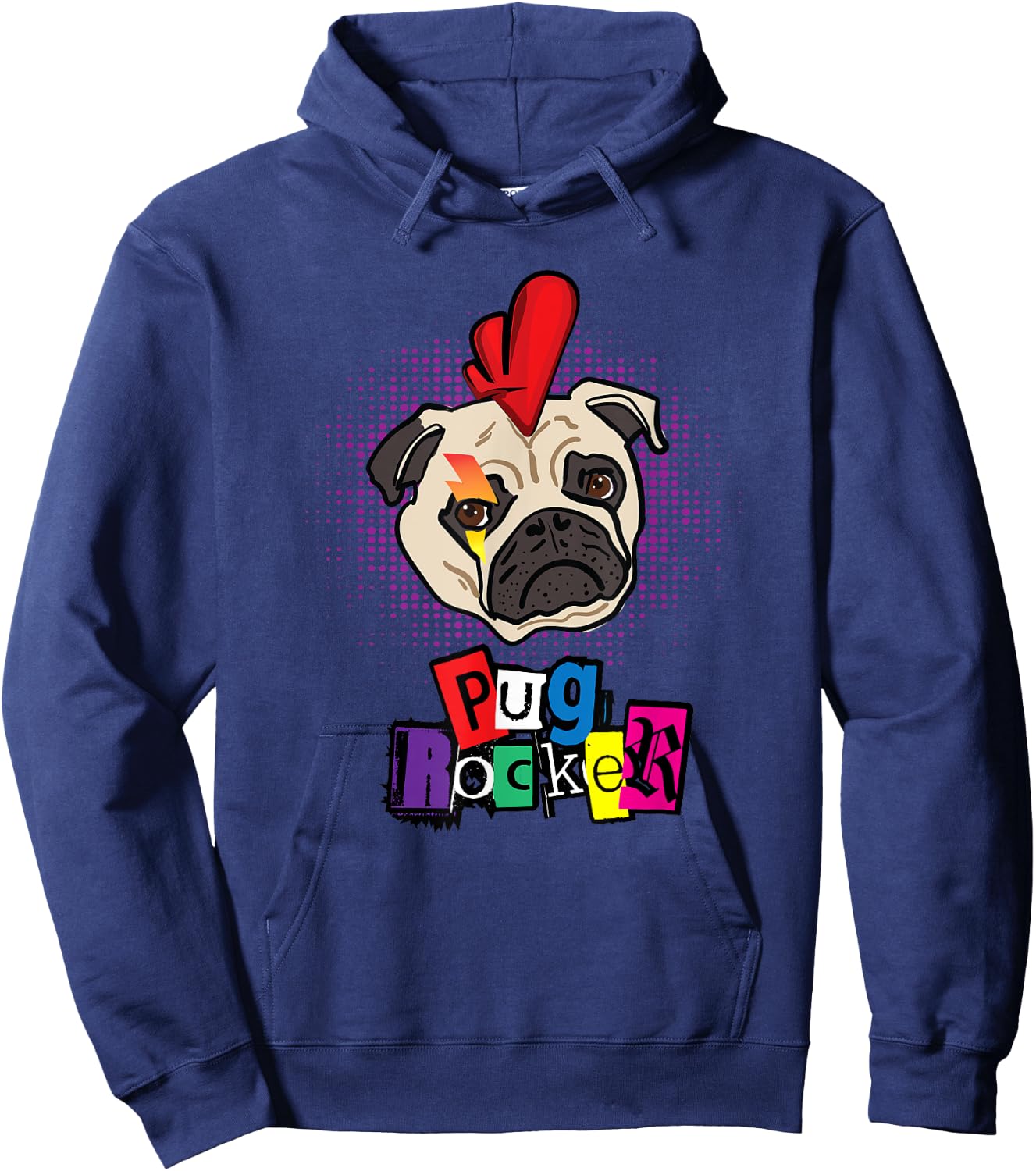 Pug Dog Pug Rocker Punk Rock Funny Cute T Shirt Women Kids Hoodie - Hoodie | Navy