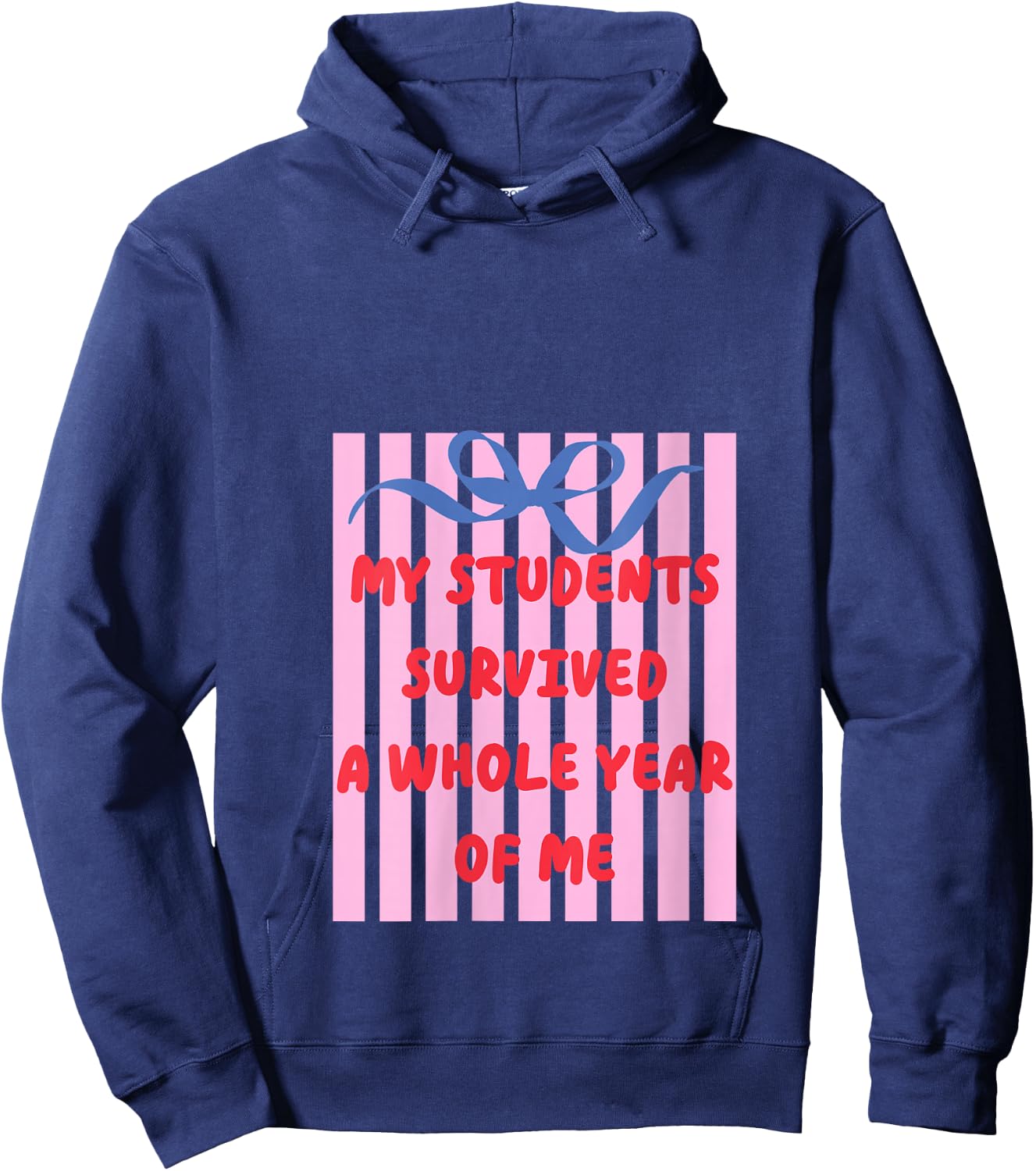 Women's Teacher End of Year Summer Break My Students Survived Bow V-Neck Hoodie - Hoodie | Navy