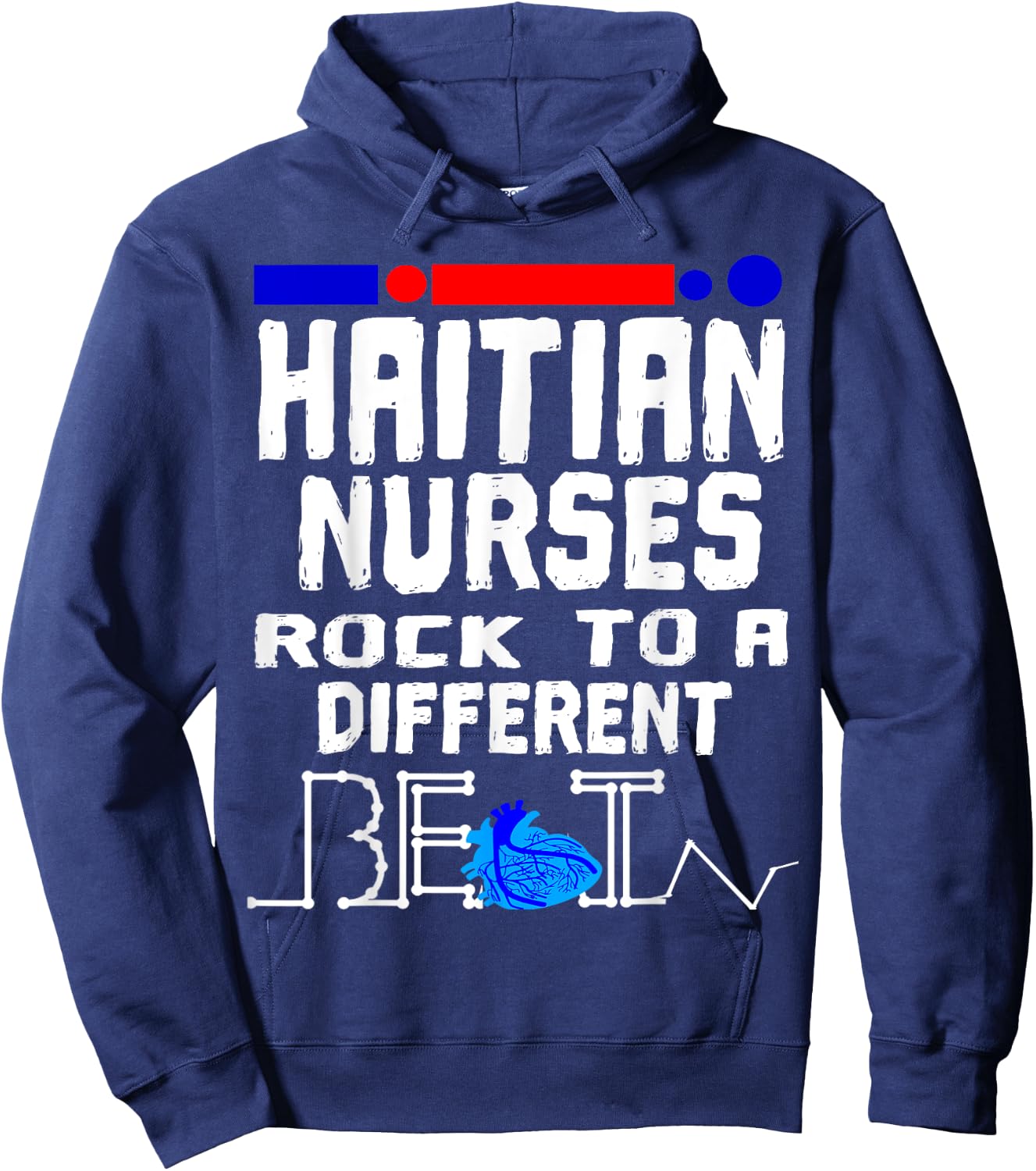 Haitian Nurse Flag Heartbeat Black Afro Haiti Pride RN LPN Hoodie - Hoodie | Navy