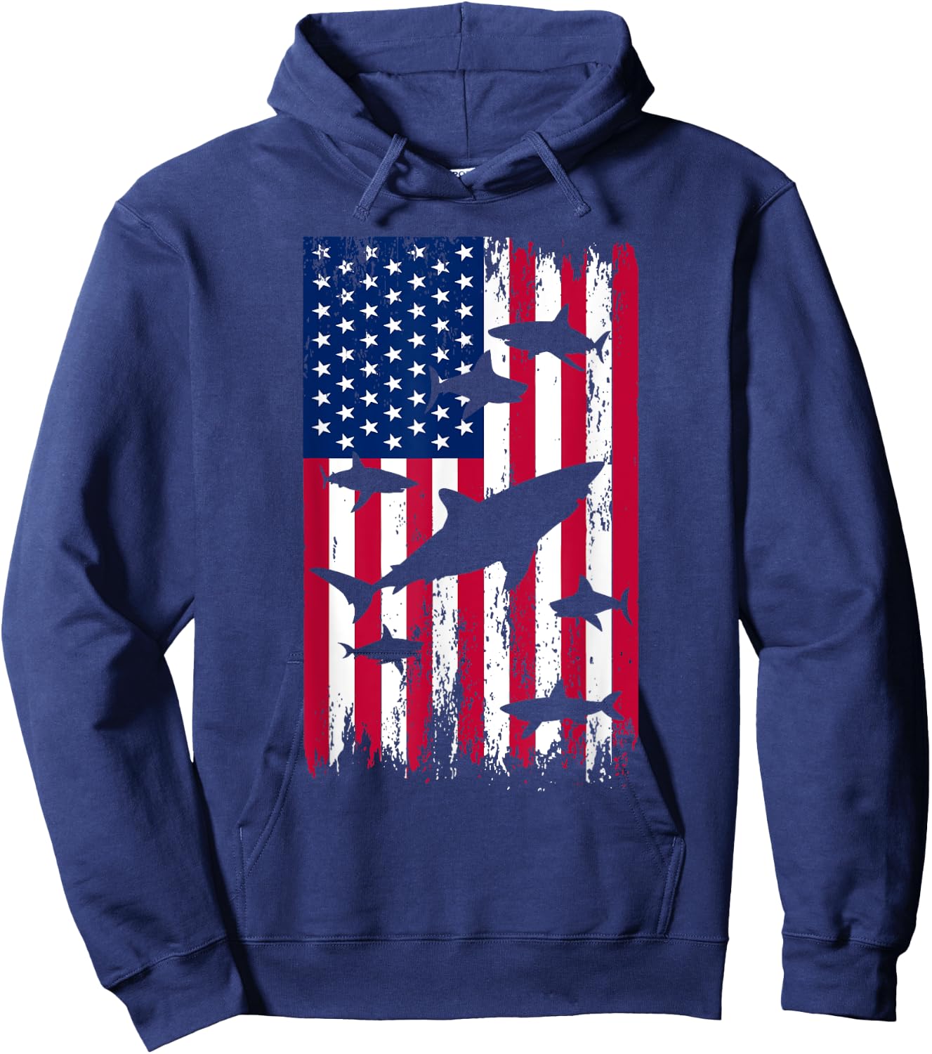 American Flag Shark Hoodie - Hoodie | Navy