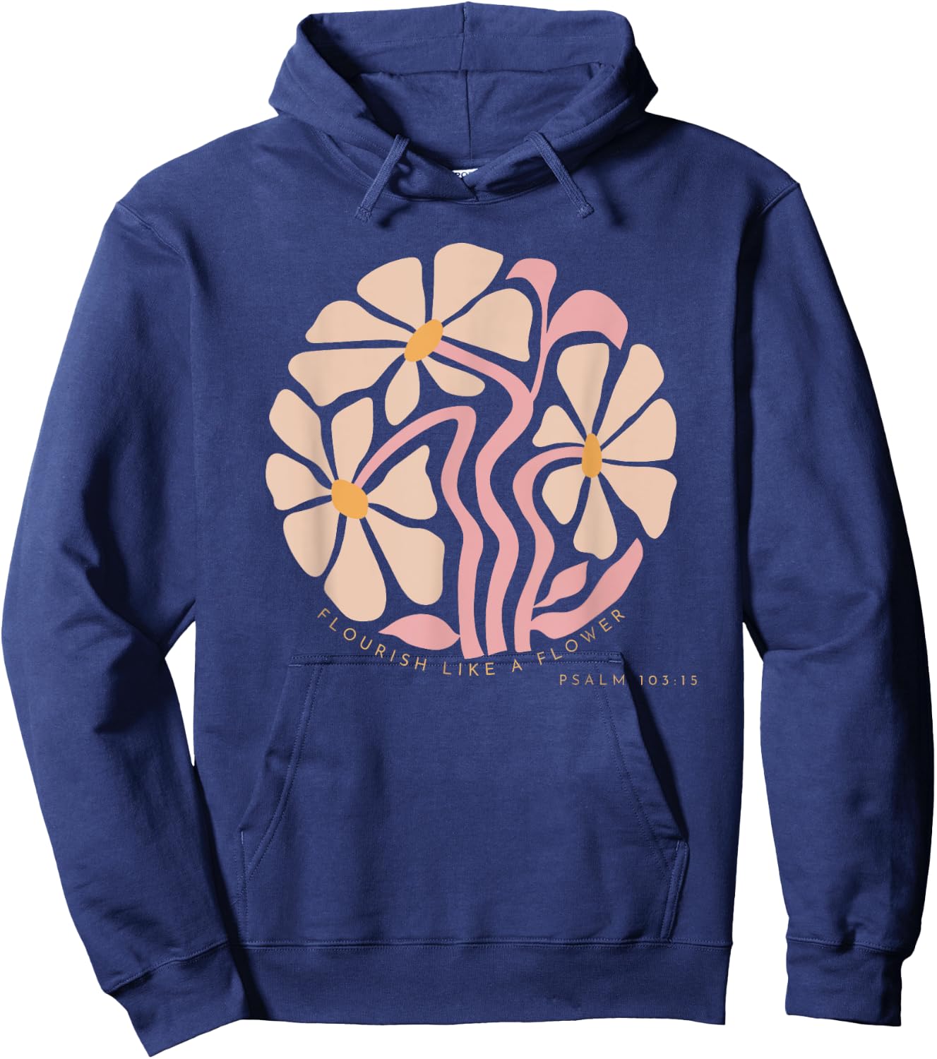 Flourish Like A Flower Retro Boho Christian Floral Hoodie - Hoodie | Navy