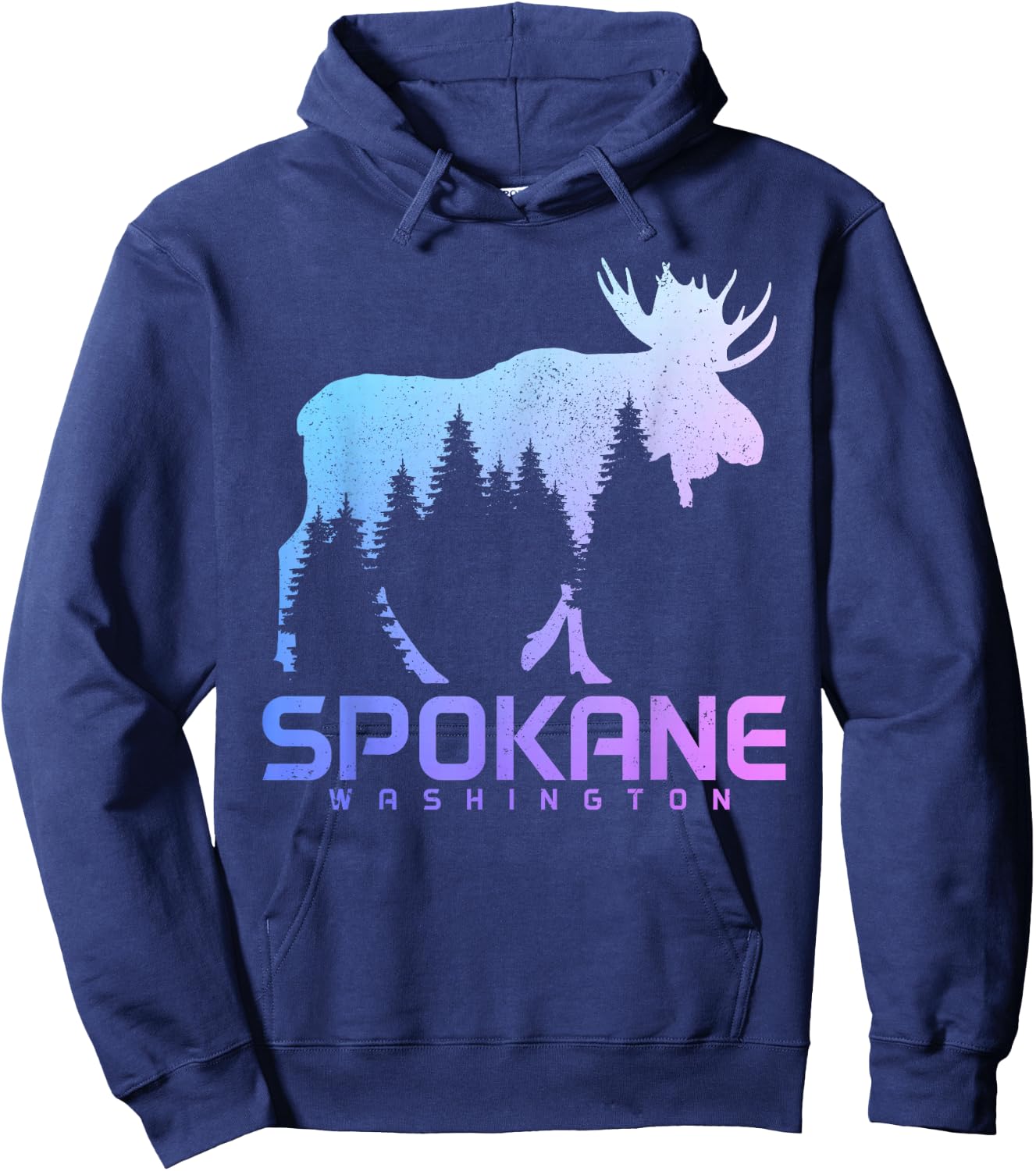 Spokane Washington PNW Vintage Moose Souvenir Hoodie - Hoodie | Navy