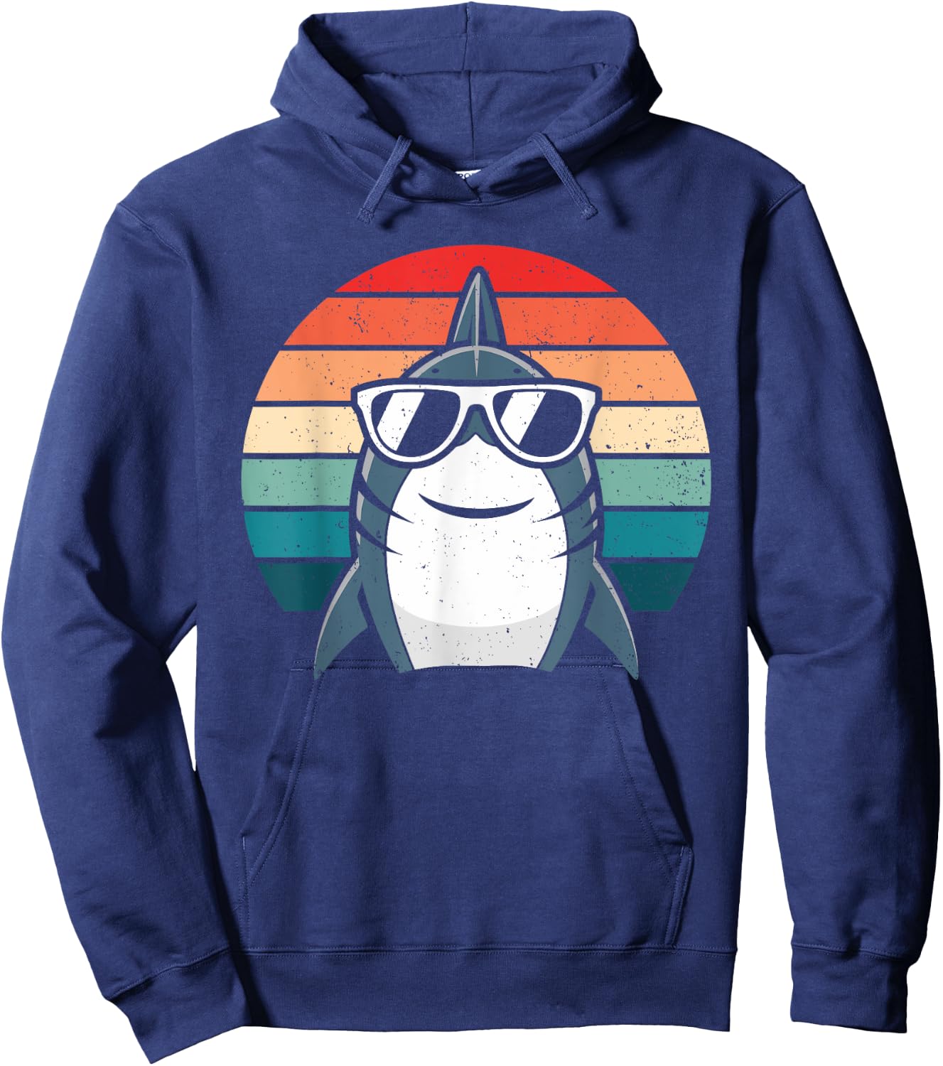 Retro Cool Shark with Sunglasses Kids Boys Men Funny Shark Hoodie - Hoodie | Navy