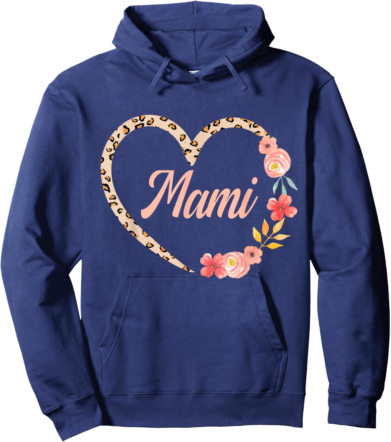 Mami Valentine’s Day Spanish Mom Leopard Floral Heart Hoodie - Hoodie | Navy