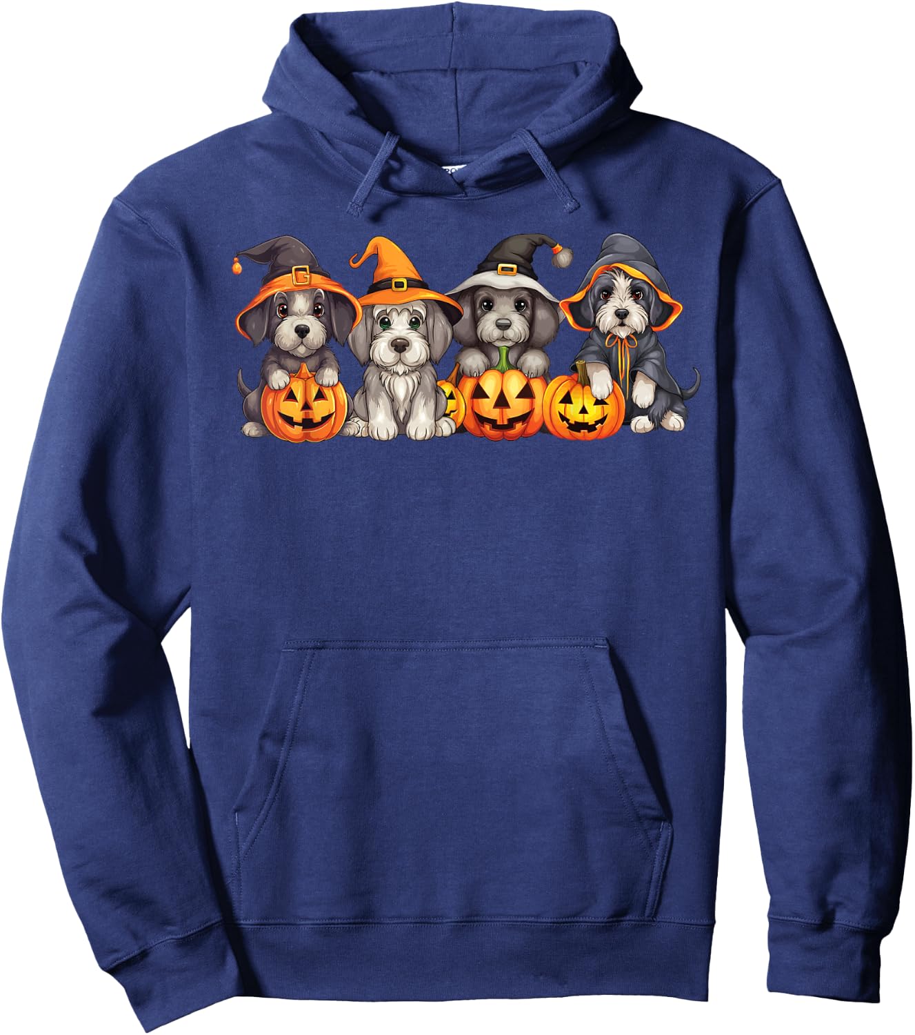 Cute Spooky Schnauzer Dog Puppies Witch Pumpkin Halloween Hoodie - Hoodie | Navy